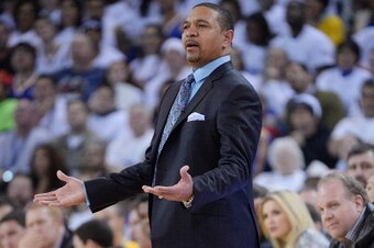 OAKLAND, CA - DECEMBER 25:  Head Coach Mark Jackson of the Golden State Warriors looks on against the Los Angeles Clippers during the second quarter at ORACLE Arena on December 25, 2013 in Oakland, California. NOTE TO USER: User expressly acknowledges and