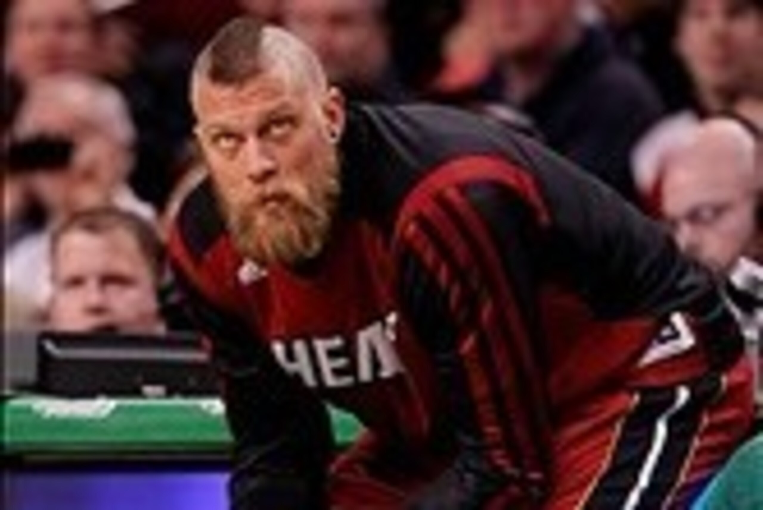 Mar 19, 2014; Boston, MA, USA; Miami Heat forward/center Chris Andersen (11) looks on against the Boston Celtics during the first quarter at TD Garden. Mandatory Credit: Greg M. Cooper-USA TODAY Sports