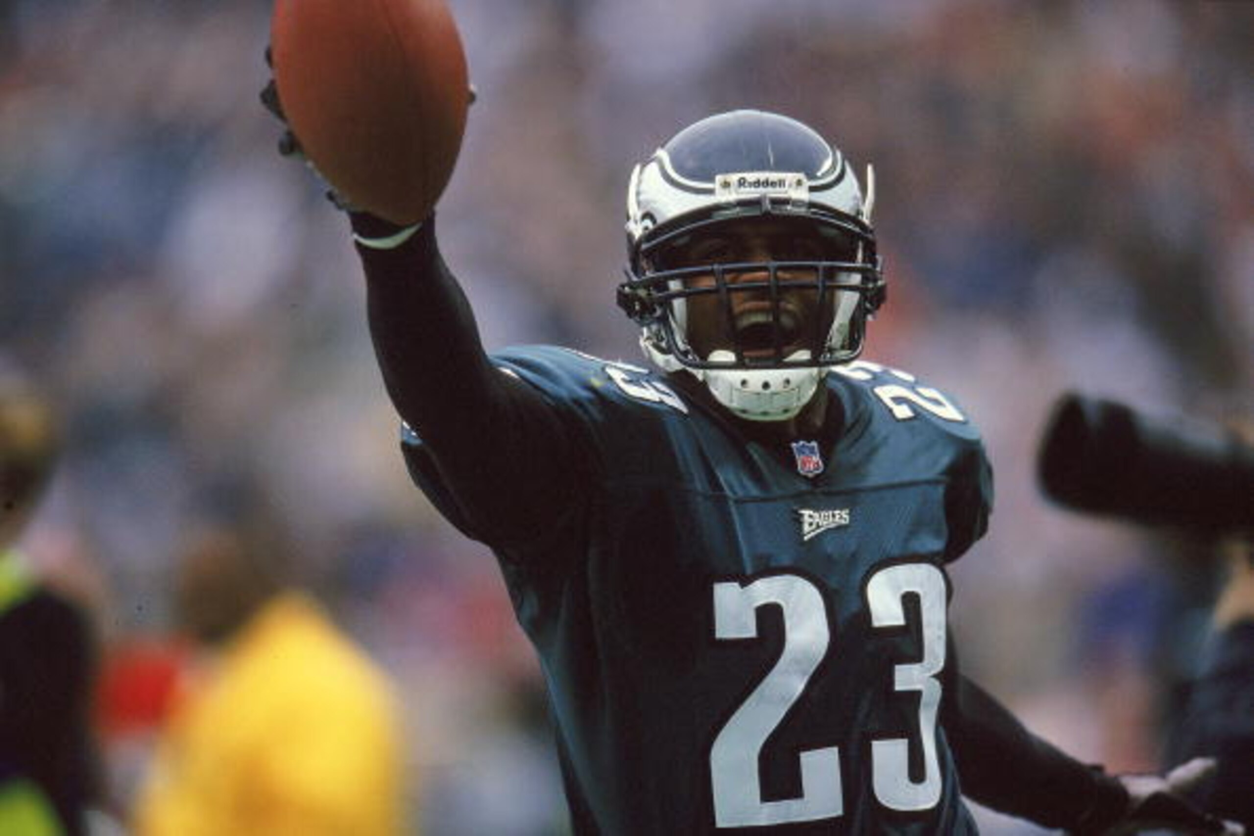 14 Nov 1999: Troy Vincent #23 of the Philadelphia Eagles celebrates on the field during a game against  the Washington Redskins at the Veterans Stadium in Philadelphia, Pennsylvania. The Eagles defeated the Redskins 35-28. Mandatory Credit: Doug Pensinger