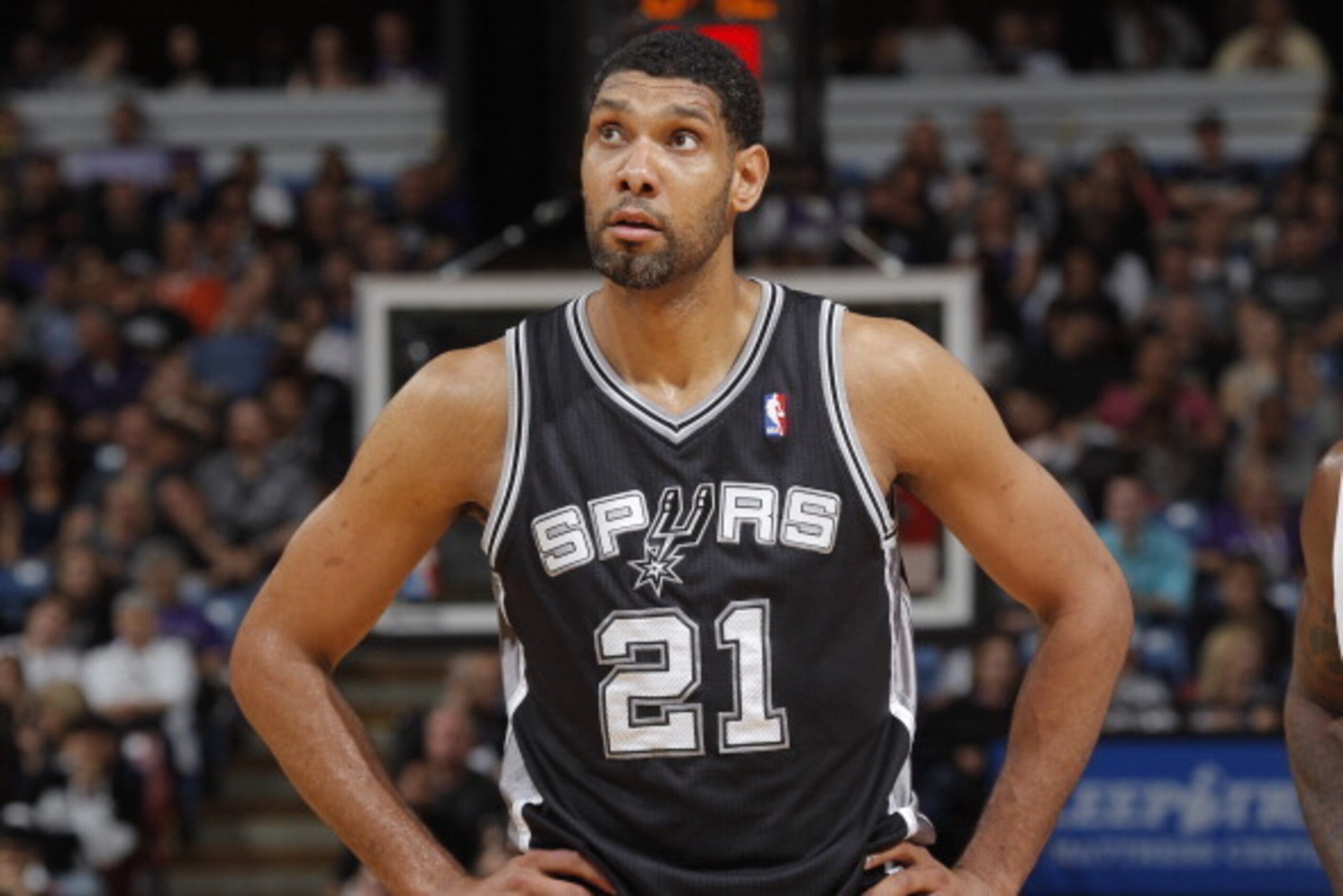 SACRAMENTO, CA - MARCH 21: Tim Duncan #21 of the San Antonio Spurs in a game against the Sacramento Kings on March 21, 2014 at Sleep Train Arena in Sacramento, California. NOTE TO USER: User expressly acknowledges and agrees that, by downloading and or us