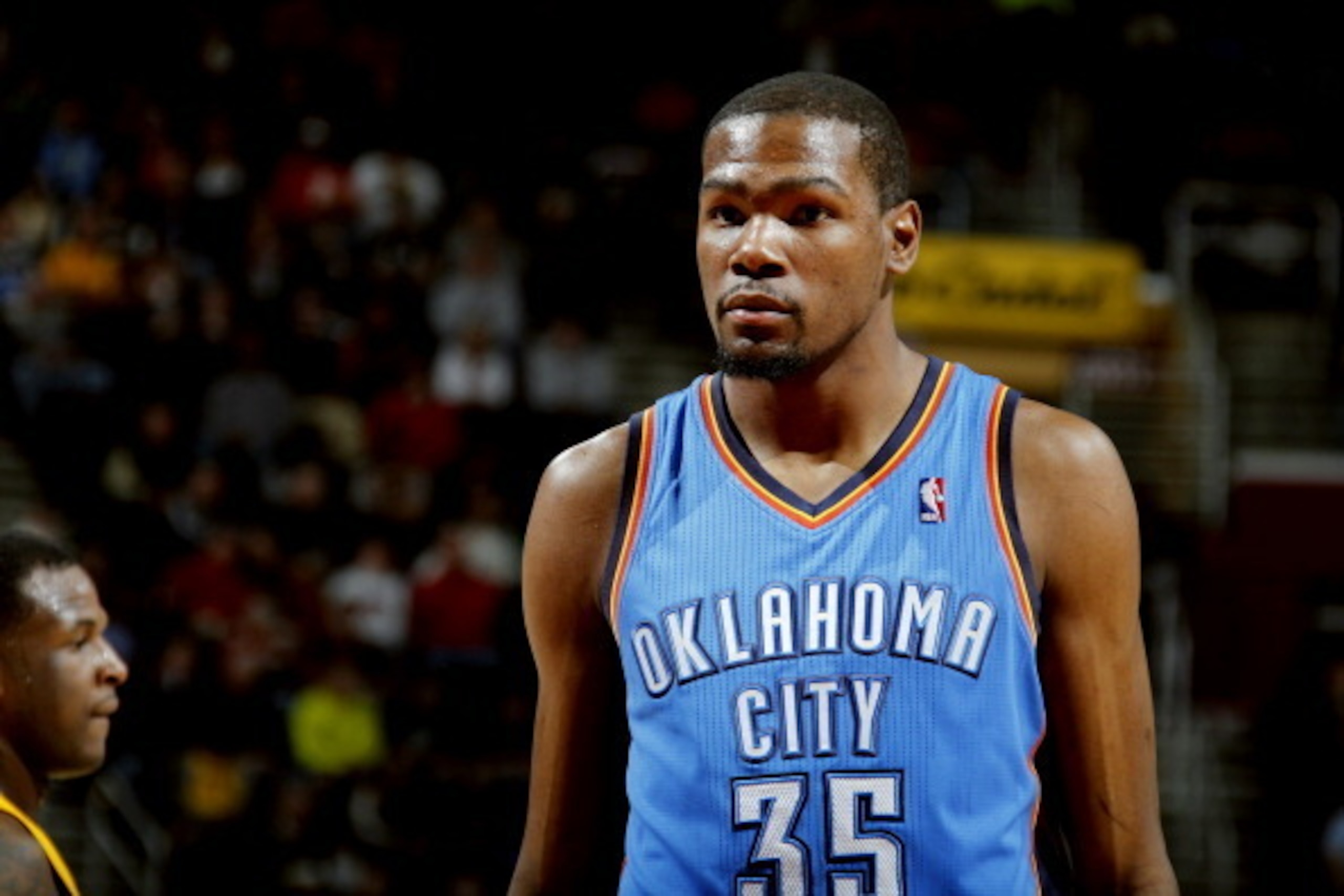 CLEVELAND, OH - MARCH 20: Kevin Durant #35 of the Oklahoma City Thunder stands on the court during a game against the Cleveland Cavaliers at The Quicken Loans Arena on March 20, 2014 in Cleveland, Ohio. NOTE TO USER: User expressly acknowledges and agrees CLEVELAND, OH - MARCH 20: Kevin Durant #35 of the Oklahoma City Thunder stands on the court during a game against the Cleveland Cavaliers at The Quicken Loans Arena on March 20, 2014 in Cleveland, Ohio. NOTE TO USER: User expressly acknowledges and agrees