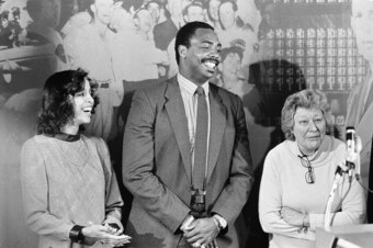 Kellye and Dave Parker with Reds owner Marge Schott in 1985.