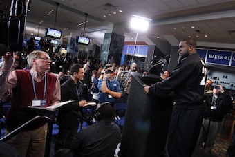 INDIANAPOLIS, IN - FEBRUARY 25: Alabama Crimson Tide running back Mark Ingram answers questions during a media session at the 2011 NFL Scouting Combine at Lucas Oil Stadium on February 25, 2011 in Indianapolis, Indiana. (Photo by Joe Robbins/Getty Images)