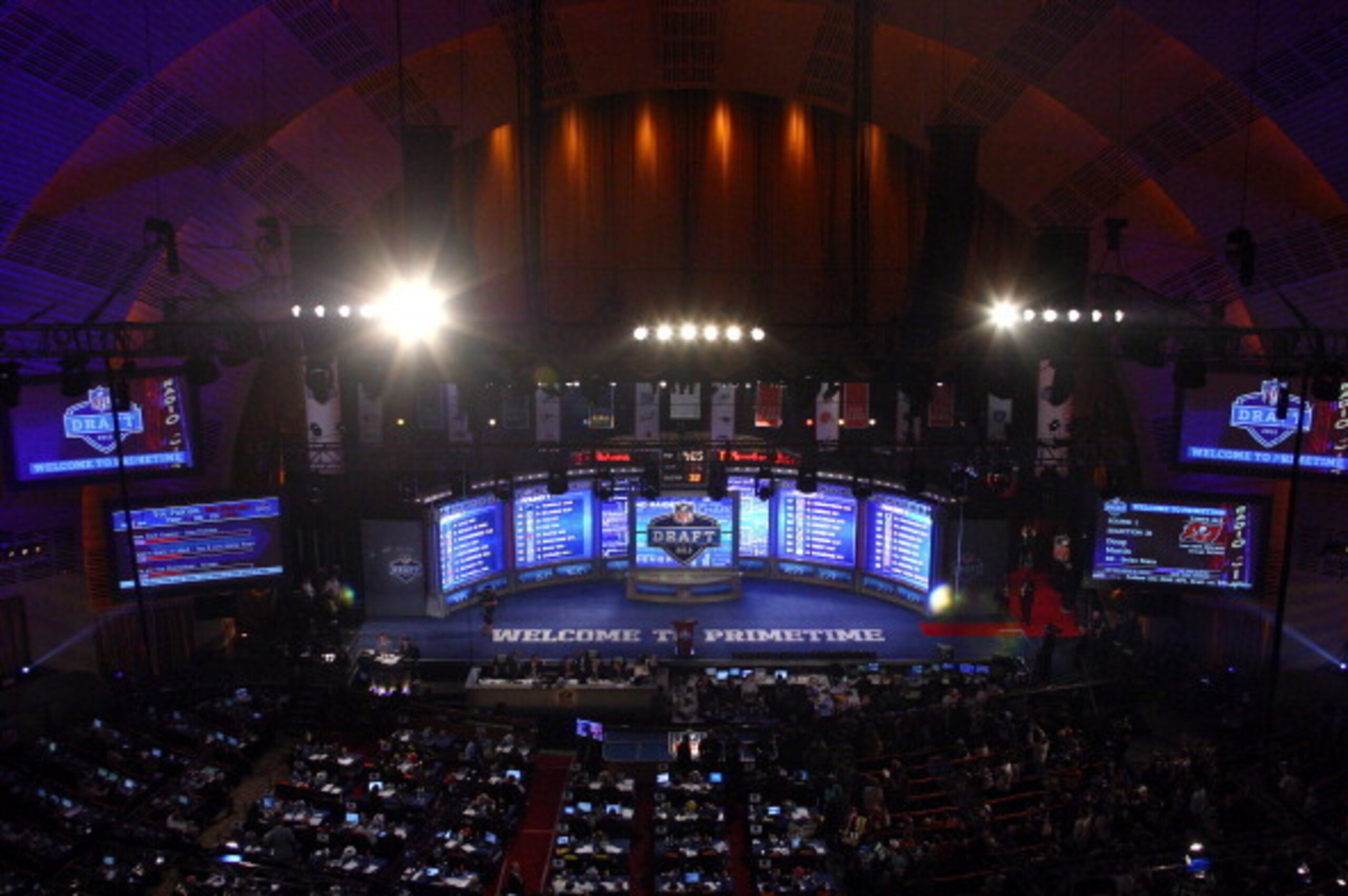 NEW YORK, NY - APRIL 26:  A detail of the video board and stage during the 2012 NFL Draft at Radio City Music Hall on April 26, 2012 in New York City.  (Photo by Chris Chambers/Getty Images)