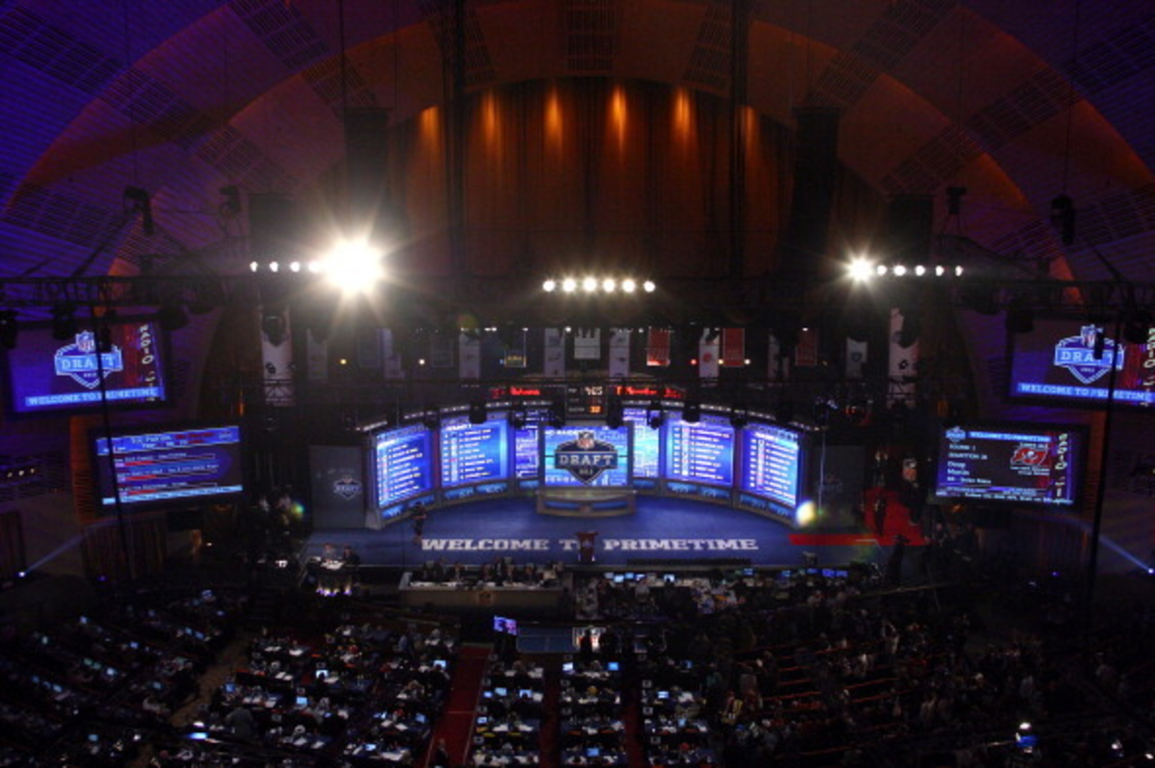 NEW YORK, NY - APRIL 26:  A detail of the video board and stage during the 2012 NFL Draft at Radio City Music Hall on April 26, 2012 in New York City.  (Photo by Chris Chambers/Getty Images)