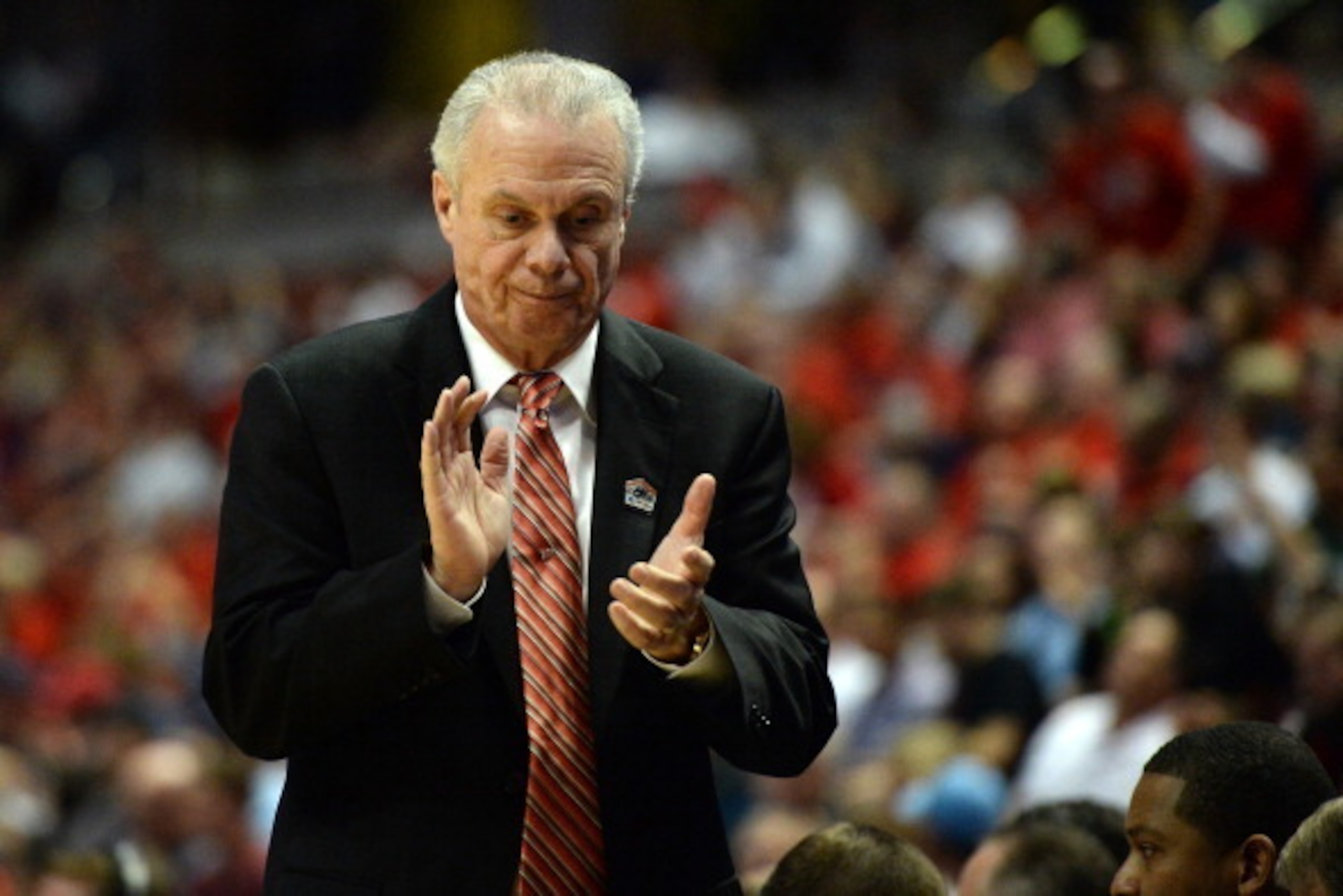 ANAHEIM, CA - MARCH 27:  Head coach Bo Ryan of the Wisconsin Badgers reacts in the second half while taking on the Baylor Bears during the regional semifinal of the 2014 NCAA Men's Basketball Tournament at the Honda Center on March 27, 2014 in Anaheim, Ca
