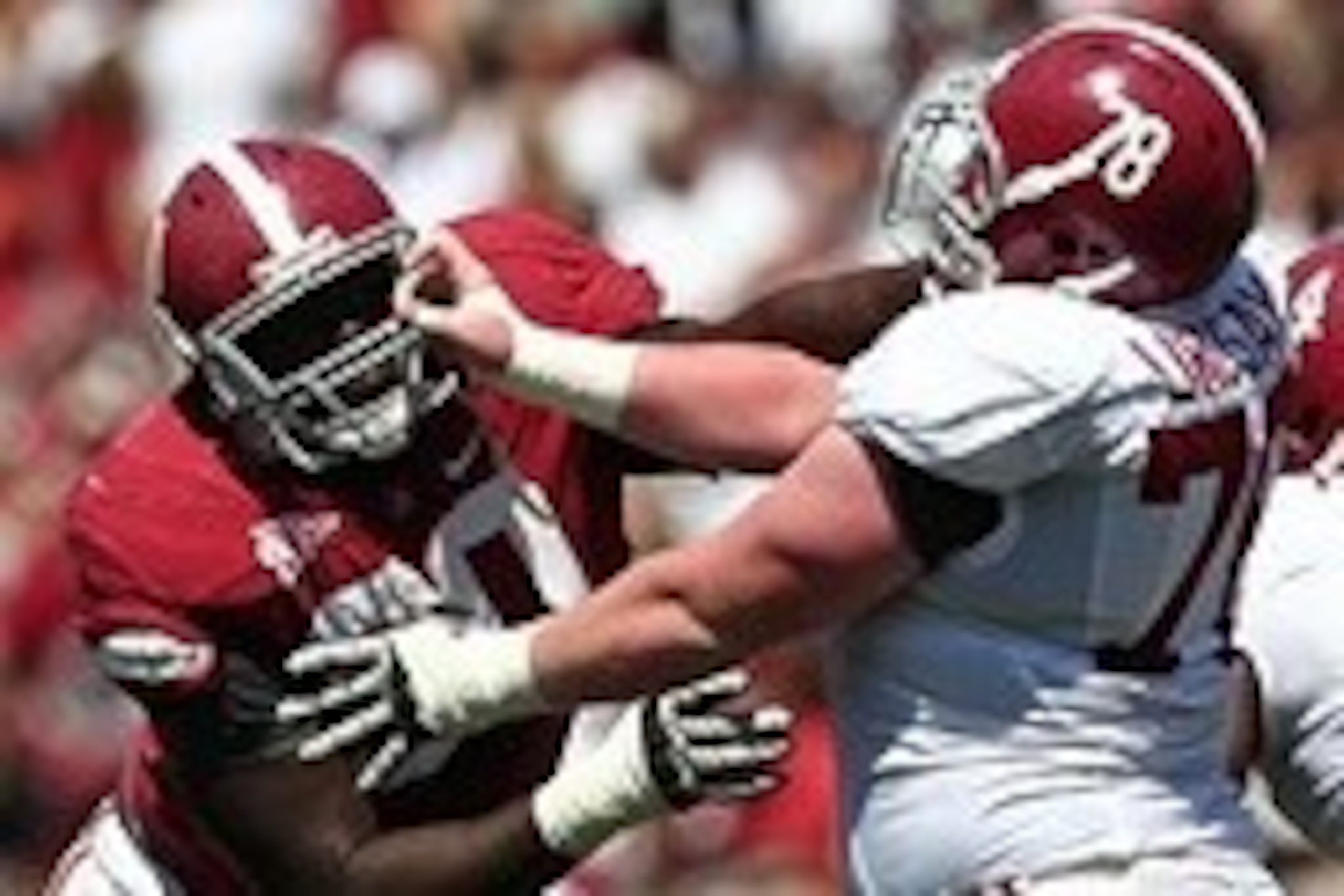 April 14, 2012; Tuscaloosa, AL, USA;  Alabama Crimson Tide defensive lineman Quinton Dial (90) is blocked by  offensive lineman Chad Lindsay (78) during the spring game at Bryant Denny Stadium. Mandatory Credit: Marvin Gentry-USA TODAY Sports