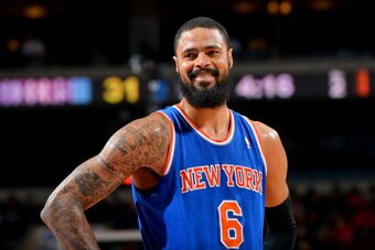 PHILADELPHIA, PA - MARCH 21: Tyson Chandler #6 of the New York Knicks stands on the court during a game against the Philadelphia 76ers at the Wells Fargo Center on March 21, 2014 in Philadelphia, Pennsylvania. NOTE TO USER: User expressly acknowledges and