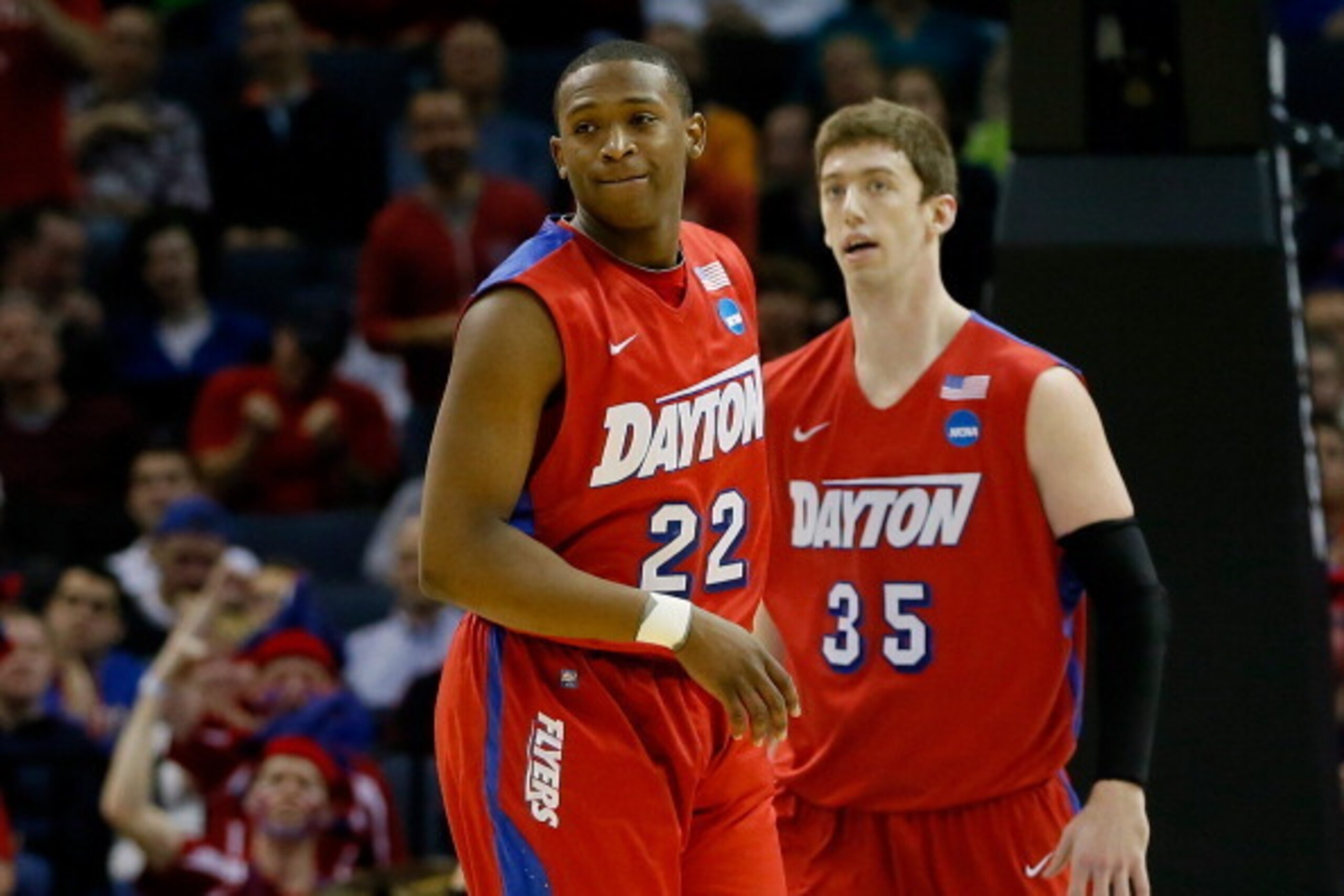 MEMPHIS, TN - MARCH 27: Kendall Pollard #22 of the Dayton Flyers reacts after a shot against the Stanford Cardinal during a regional semifinal of the 2014 NCAA Men's Basketball Tournament at the FedExForum on March 27, 2014 in Memphis, Tennessee.  (Photo 