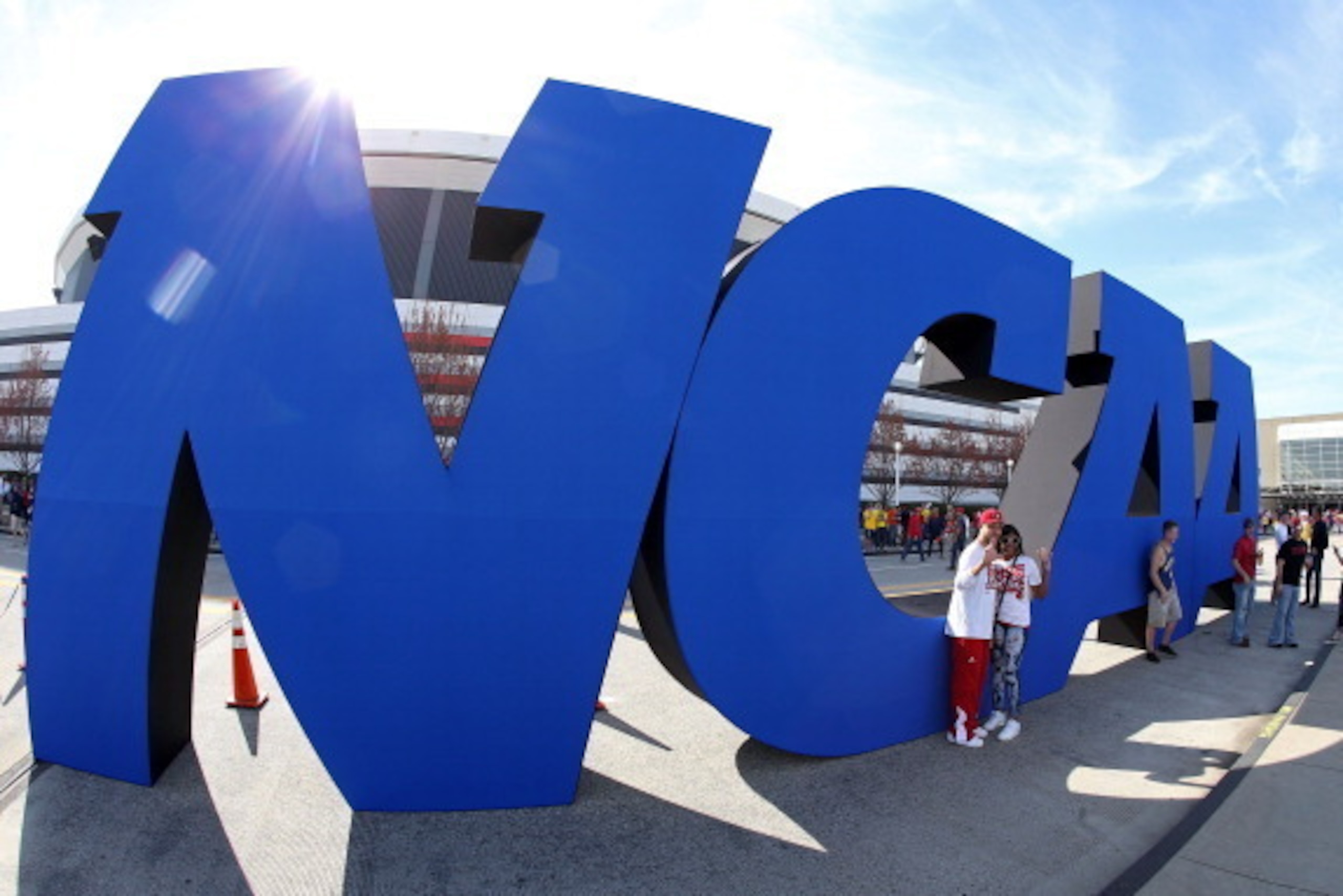 ATLANTA, GA - APRIL 06:  A NCAA logo is seen outside the Georgia Dome before the 2013 NCAA Men's Final Four Semifinal between the Louisville Cardinals and the Wichita State Shockers on April 6, 2013 in Atlanta, Georgia.  (Photo by Streeter Lecka/Getty Ima