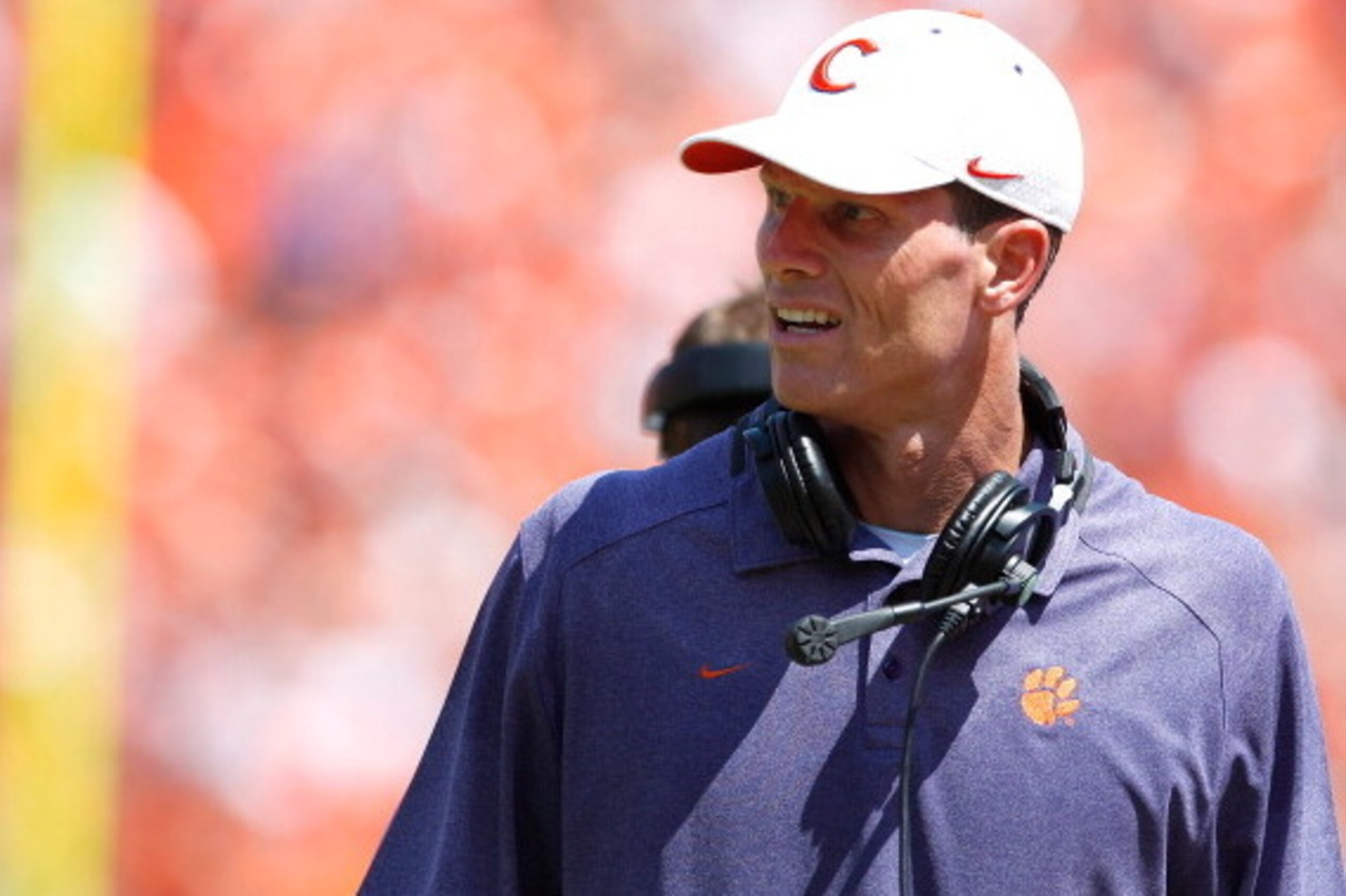 CLEMSON, SC - SEPTEMBER 7: Defensive Coordinator Brent Venables of the Clemson Tigers reacts after South Carolia State scored during the first half during the game at Memorial Stadium on September 7, 2013 in Clemson, South Carolina. (Photo by Tyler Smith/
