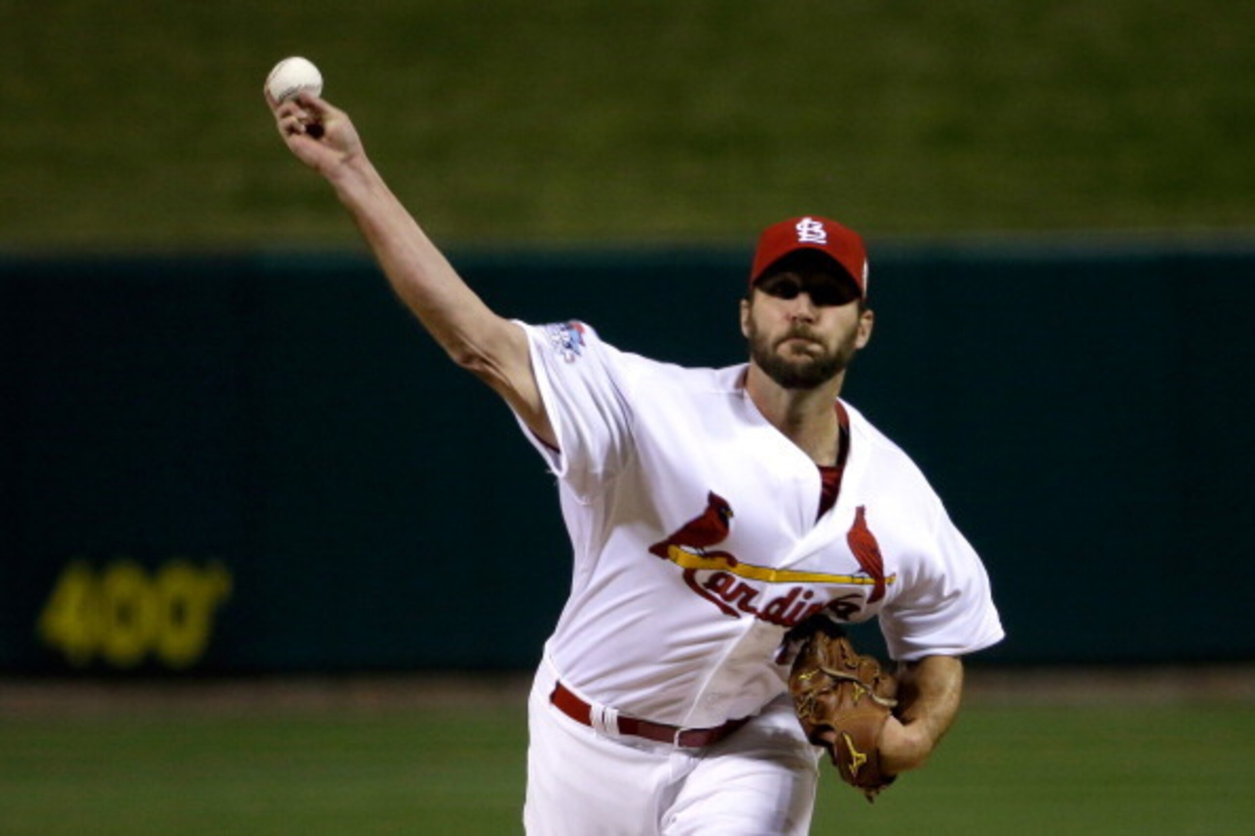 ST LOUIS, MO - OCTOBER 28:  Adam Wainwright #50 of the St. Louis Cardinals pitches in the first inning against the Boston Red Sox during Game Five of the 2013 World Series at Busch Stadium on October 28, 2013 in St Louis, Missouri.  (Photo by Pool/Getty I