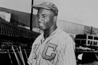 Jackie Robinson as a member of the Kansas City Monarchs.