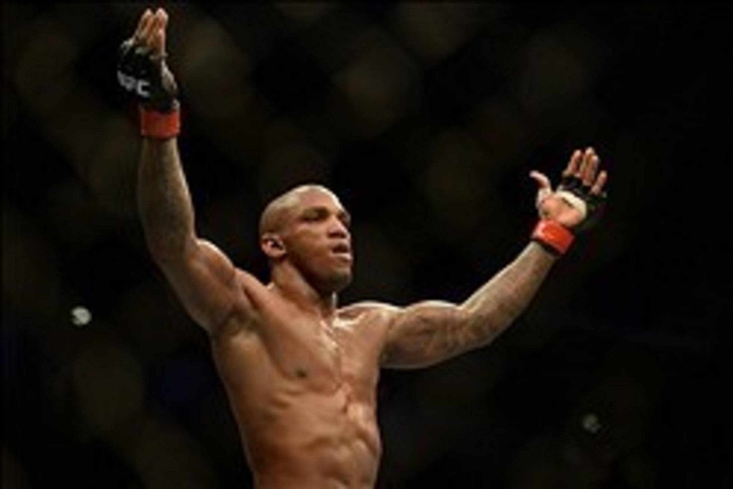 Apr 20, 2013; San Jose, CA, USA; Francis Carmont celebrates after defeating Lorenz Larkin (not pictured) during the middleweight bout prelims of the UFC on Fuel TV at HP Pavilion. Mandatory Credit: Kyle Terada-USA TODAY Sports