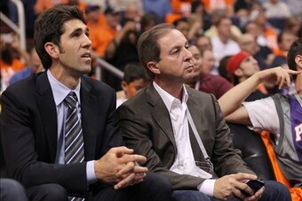 Warriors GM Bob Myers (L) and owner Joe Lacob.