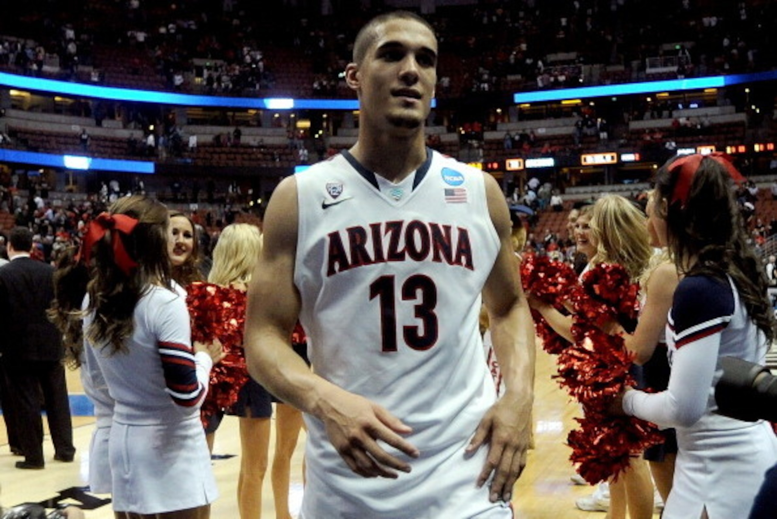ANAHEIM, CA - MARCH 27:  Nick Johnson #13 of the Arizona Wildcats walks off the court after the Wildcats defeat the San Diego State Aztecs 70-64 during the regional semifinal of the 2014 NCAA Men's Basketball Tournament at the Honda Center on March 27, 20