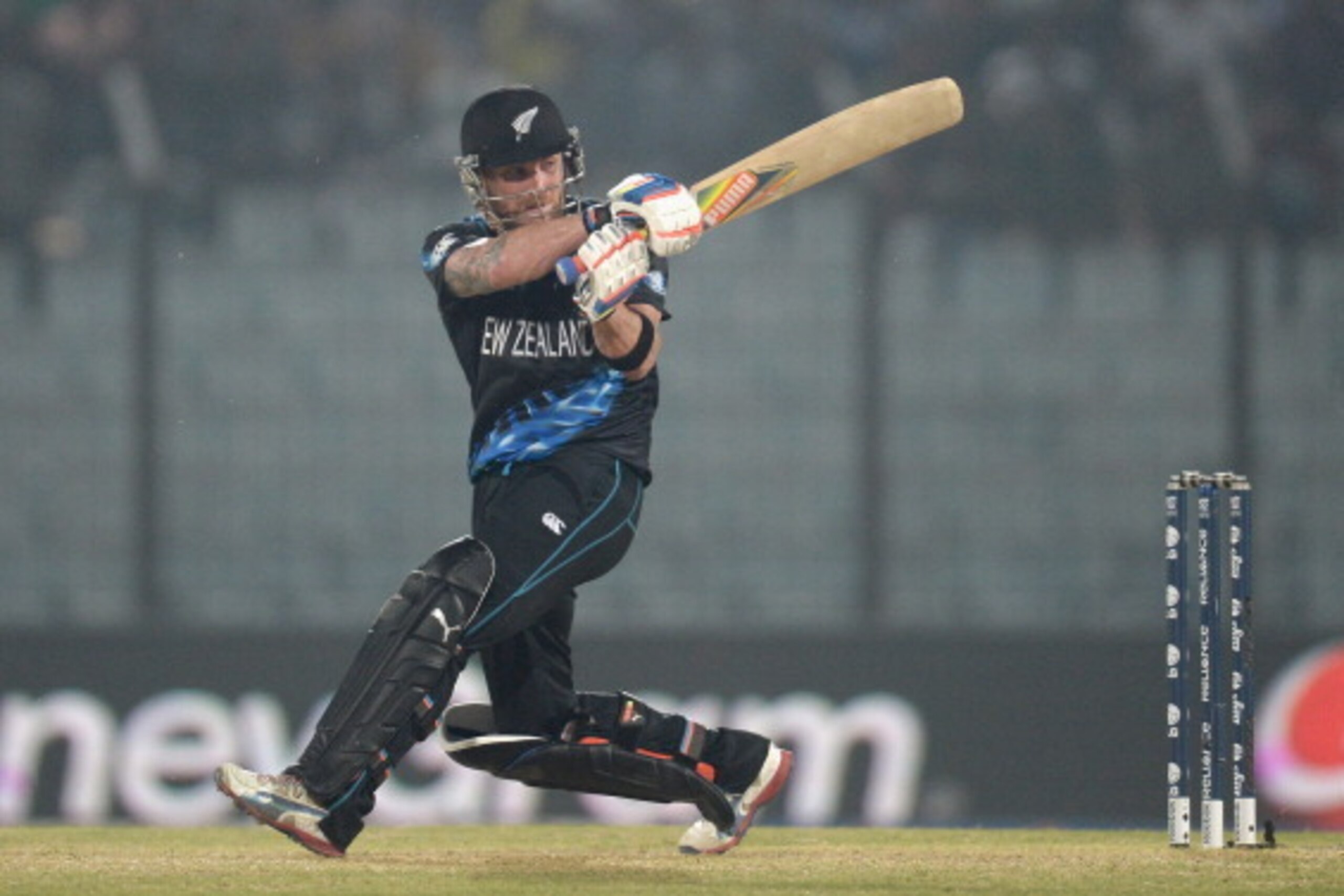 CHITTAGONG, BANGLADESH - MARCH 29: Brendon McCullum of New Zealand hits out for six runs during the ICC World Twenty20 Bangladesh 2014 Group 1 match between New Zealand and the Netherlands at Zahur Ahmed Chowdhury Stadium on March 29, 2014 in Chittagong, CHITTAGONG, BANGLADESH - MARCH 29: Brendon McCullum of New Zealand hits out for six runs during the ICC World Twenty20 Bangladesh 2014 Group 1 match between New Zealand and the Netherlands at Zahur Ahmed Chowdhury Stadium on March 29, 2014 in Chittagong,
