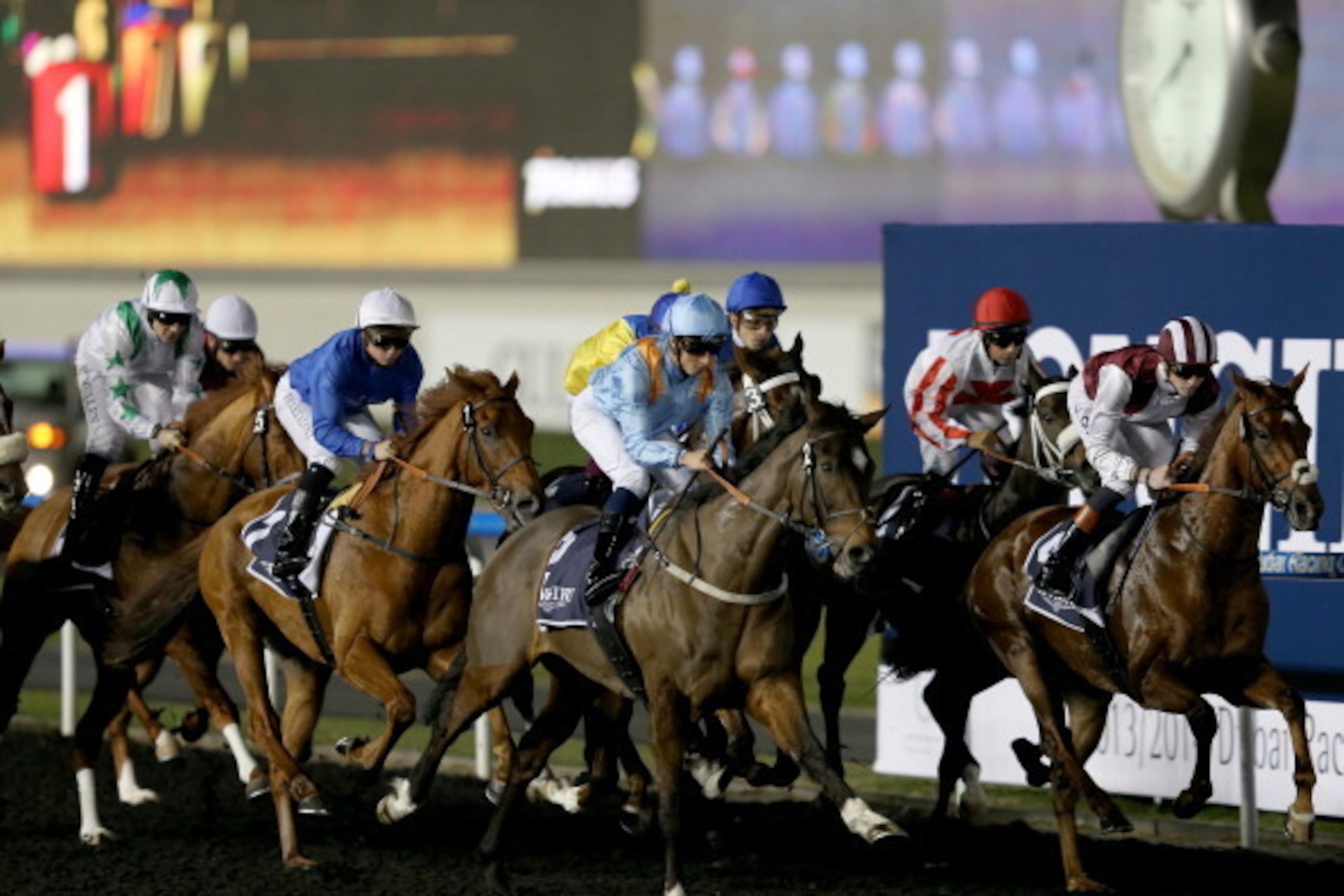 DUBAI, UNITED ARAB EMIRATES - JANUARY 09:  A gereral view of Race 4 during the first Longines Carnival Meeting at the Meydan Racecourse on January 9, 2014 in Dubai, United Arab Emirates.  (Photo by Francois Nel/Getty Images)