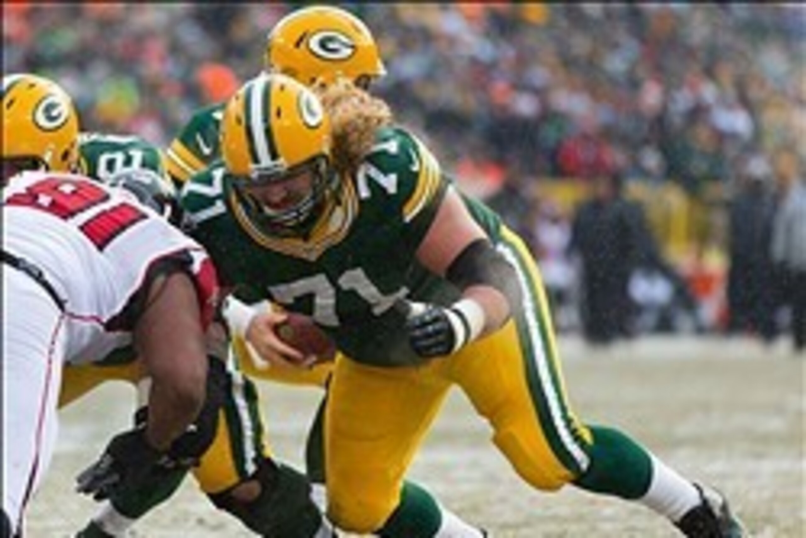 Dec 8, 2013; Green Bay, WI, USA; Green Bay Packers guard Josh Sitton (71) during the game against the Atlanta Falcons at Lambeau Field.  Green Bay won 22-21.  Mandatory Credit: Jeff Hanisch-USA TODAY Sports
