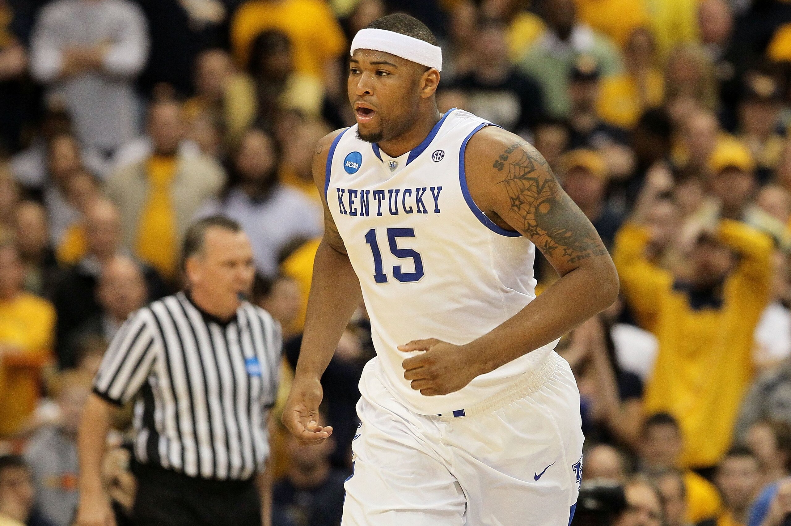 SYRACUSE, NY - MARCH 27:  DeMarcus Cousins #15 of the Kentucky Wildcats runs up court against the West Virginia Mountaineers during the east regional final of the 2010 NCAA men's basketball tournament at the Carrier Dome on March 27, 2010 in Syracuse, New