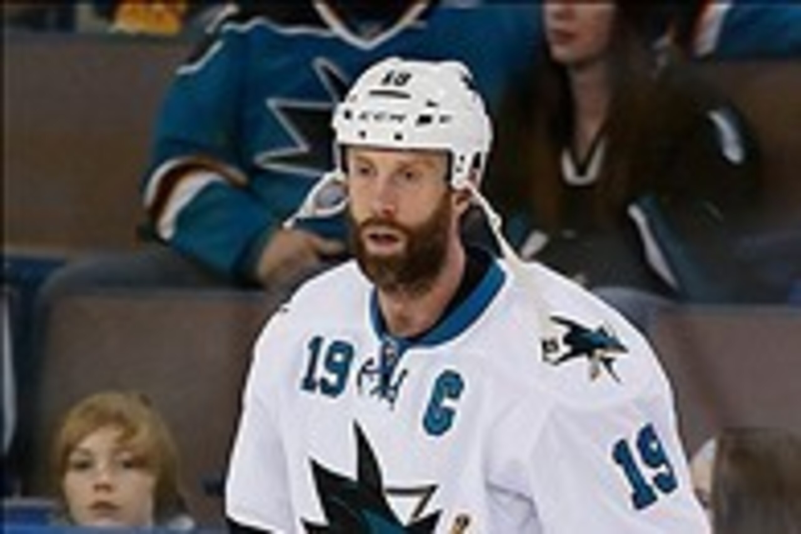 Mar 25, 2014; Edmonton, Alberta, CAN; San Jose Sharks forward Joe Thornton (19) skates against the Edmonton Oilers at Rexall Place. Mandatory Credit: Perry Nelson-USA TODAY Sports