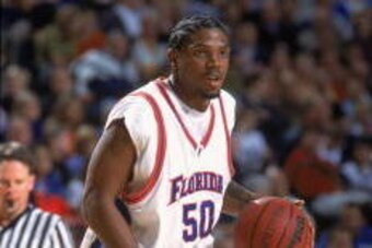 9 Mar 2001:  Udonis Haslem #50 of the Florida Gators dribbles the ball during the South Eastern Conference Tournament Game against the Alabama Crimson Tide at the Gaylord Entertainment Center in Nashville, Tennessee. The Gators defeated the Crimson Tide 6