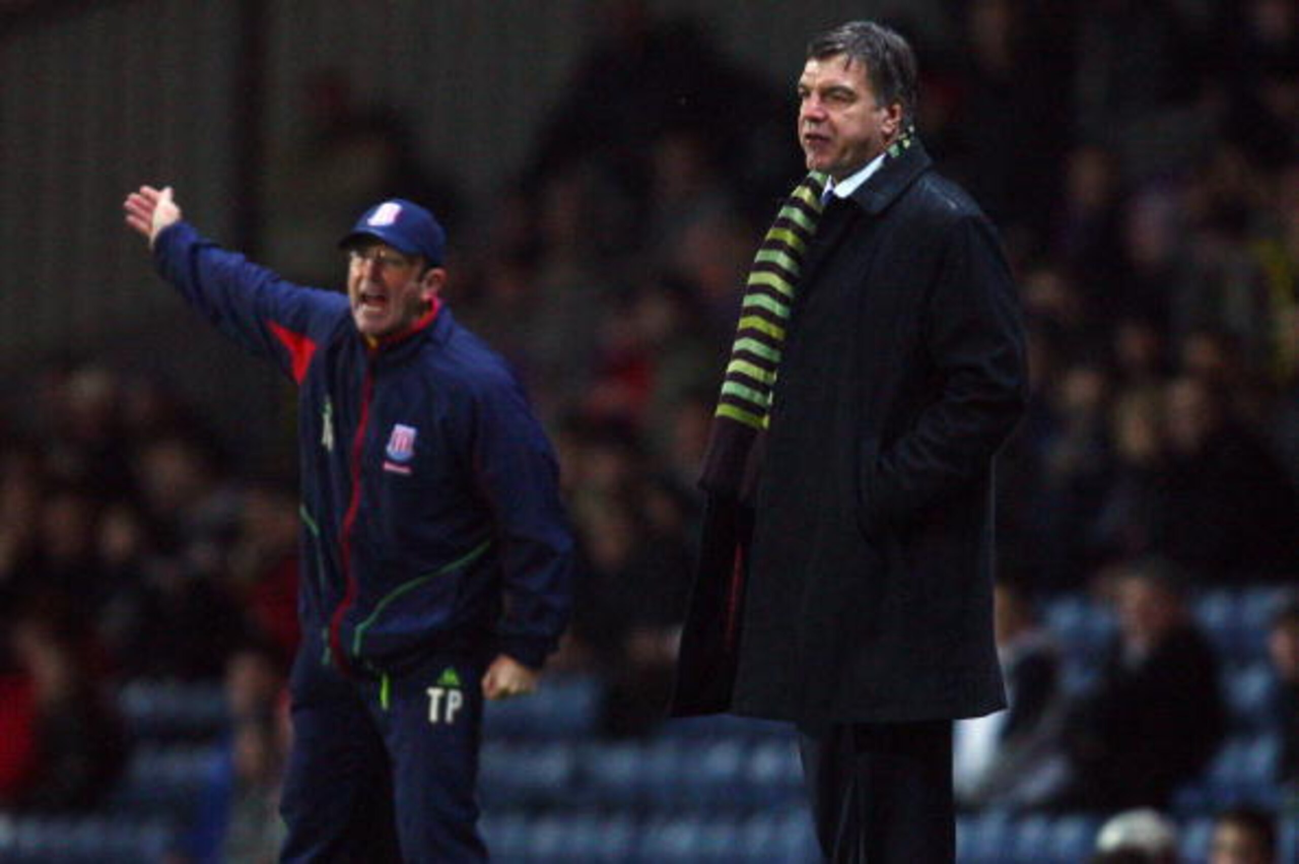 BLACKBURN, UNITED KINGDOM - DECEMBER 20:  Sam Allardyce of Blackburn Rovers looks on in front of Tony Pulis of Stokie during the Barclays Premier League match between Blackburn Rovers and Stoke City at Ewood Park on December 20, 2008 in Blackburn, England
