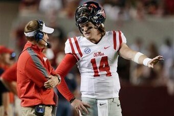 Ole Miss head coach Hugh Freeze (left) and QB Bo Wallace