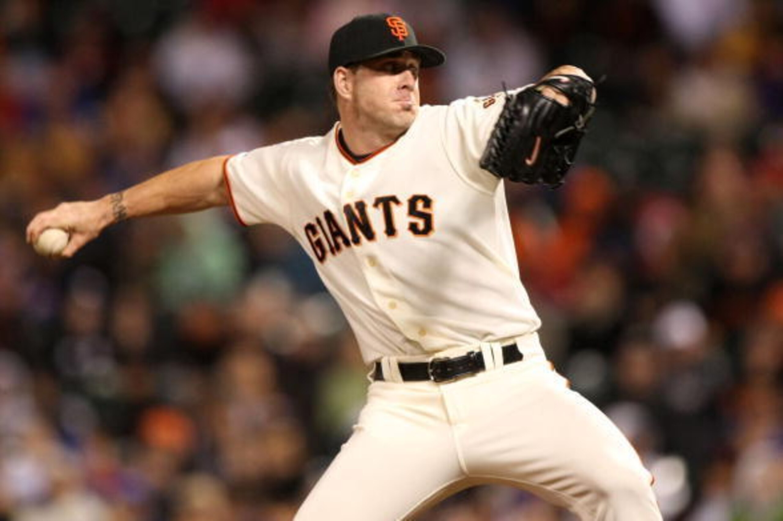 SAN FRANCISCO - JULY 1: Brian Wilson #38 of the San Francisco Giants pitches against the Chicago Cubs during a Major League Baseball game at AT&T Park July 1, 2008 in San Francisco, California.  (Photo by Jed Jacobsohn/Getty Images)