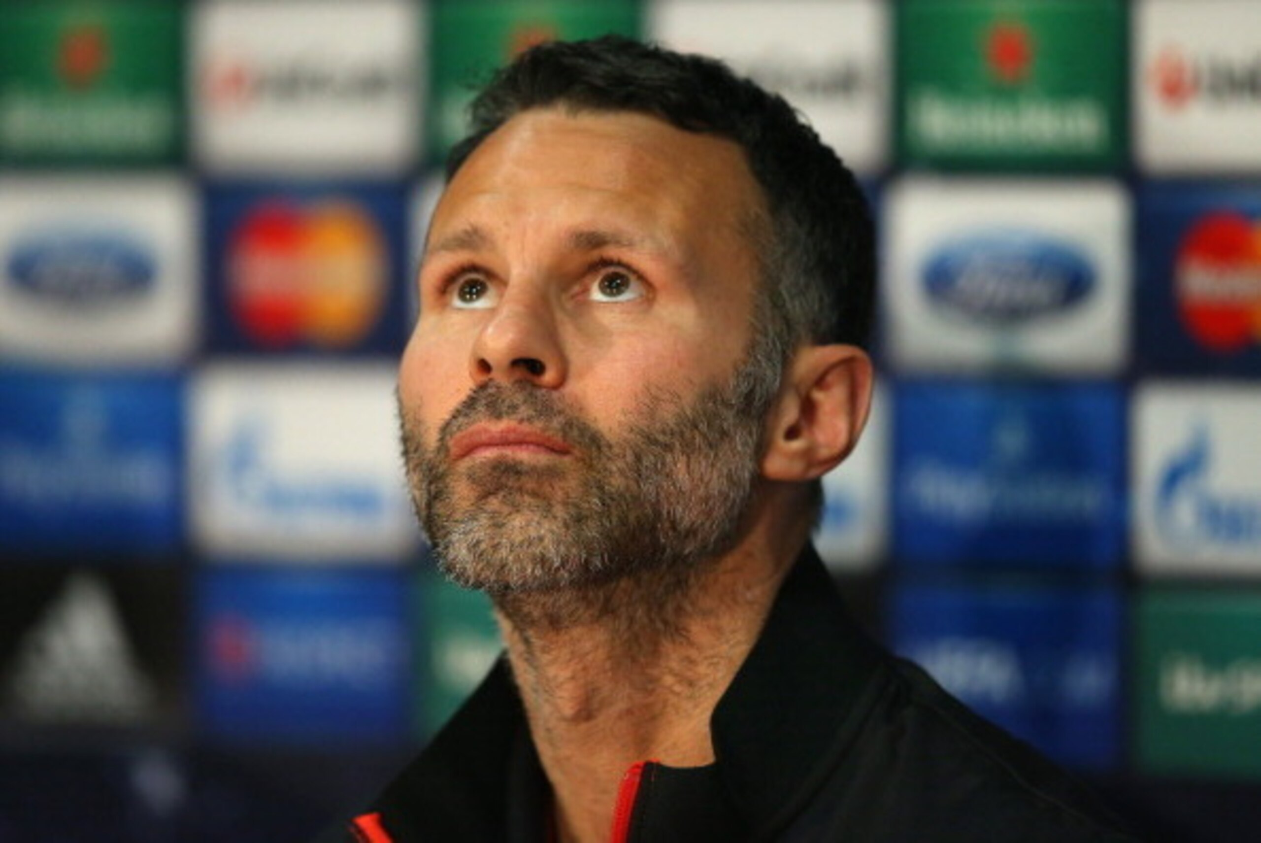 MANCHESTER, ENGLAND - MARCH 31:  Ryan Giggs of Manchester United looks on as he faces the media during a press conference at Old Trafford on March 31, 2014 in Manchester, England.  (Photo by Alex Livesey/Getty Images)
