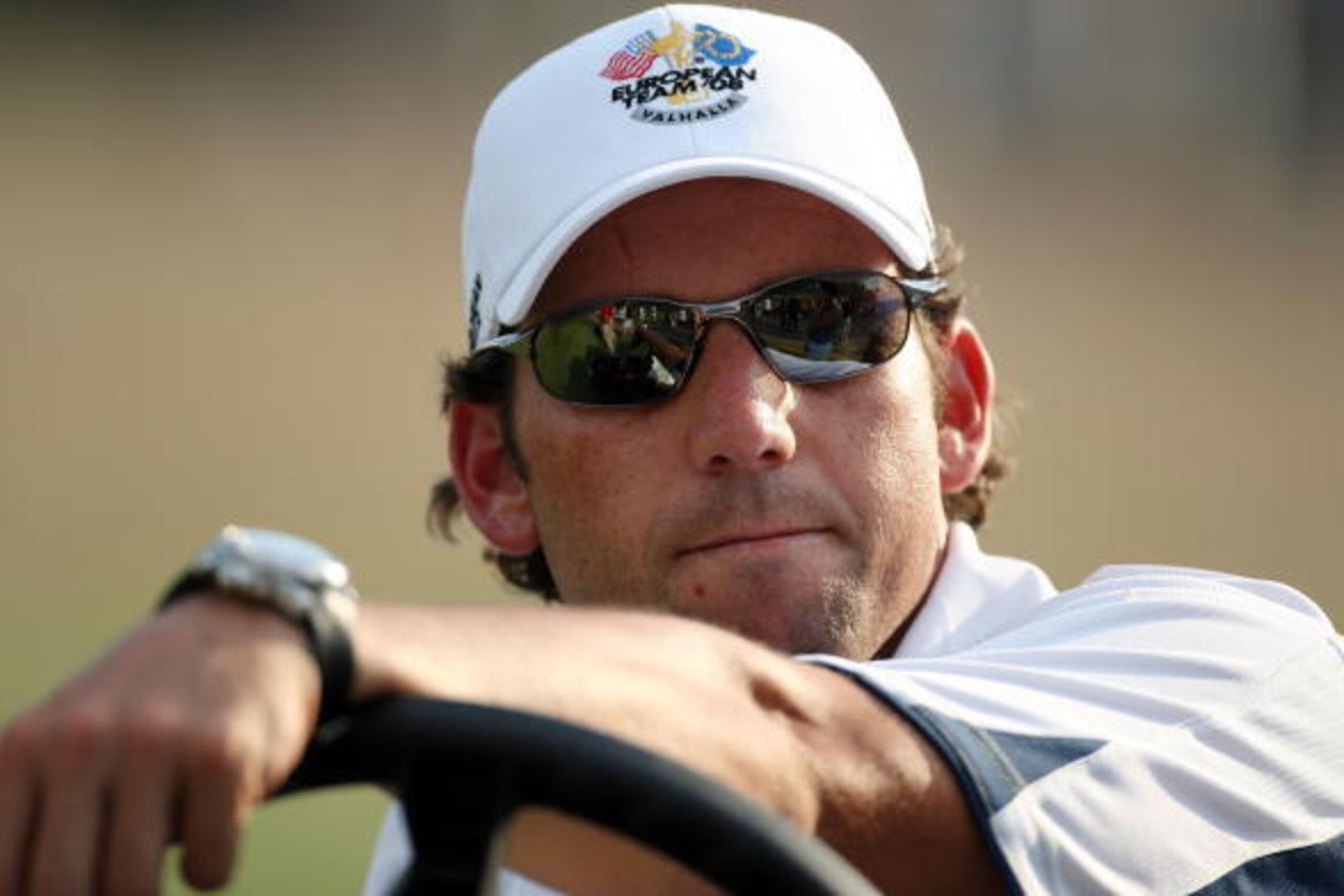 LOUISVILLE, KY - SEPTEMBER 21:  Sergio Garcia of the European team looks on during the singles matches on the final day of the 2008 Ryder Cup at Valhalla Golf Club on September 21, 2008 in Louisville, Kentucky.  (Photo by Ross Kinnaird/Getty Images)