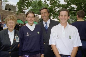 Severiano Ballesteros of Europe with a young Sergio Garcia during the 31st Ryder Cup Matches on 24 September 1995 at the Oak Hill Country Club in Pittsford, New York. (Photo by David Cannon/Getty Images)