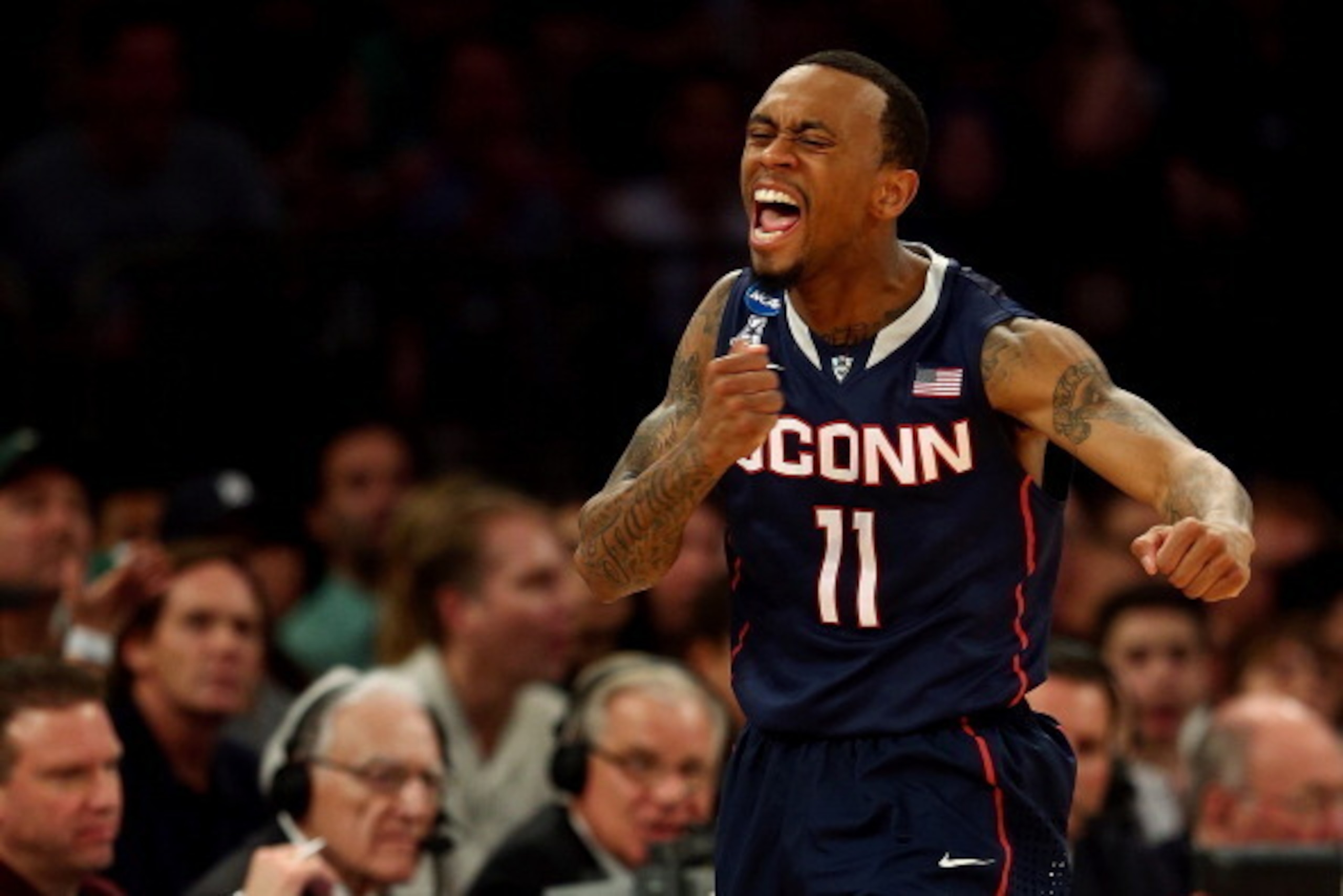 NEW YORK, NY - MARCH 30:  Ryan Boatright #11 of the Connecticut Huskies reacts after a turnover by the Michigan State Spartans in the second half of the East Regional Final of the 2014 NCAA Men's Basketball Tournament at Madison Square Garden on March 30,