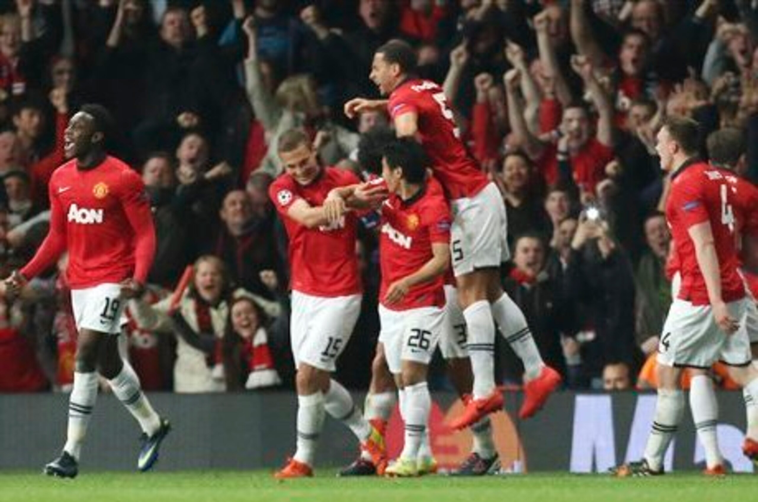 United players celebrate the breakthrough at Old Trafford