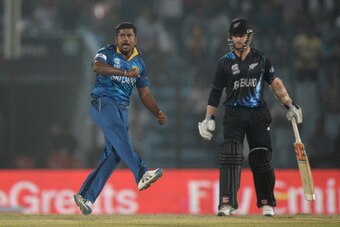 CHITTAGONG, BANGLADESH - MARCH 31:  Rangana Herath of Sri Lanka celebrates dismissing Luke Ronchi of New Zealand during the ICC World Twenty20 Bangladesh 2014 Group 1 match between Sri Lanka and New Zealand at Zahur Ahmed Chowdhury Stadium on March 31, 20