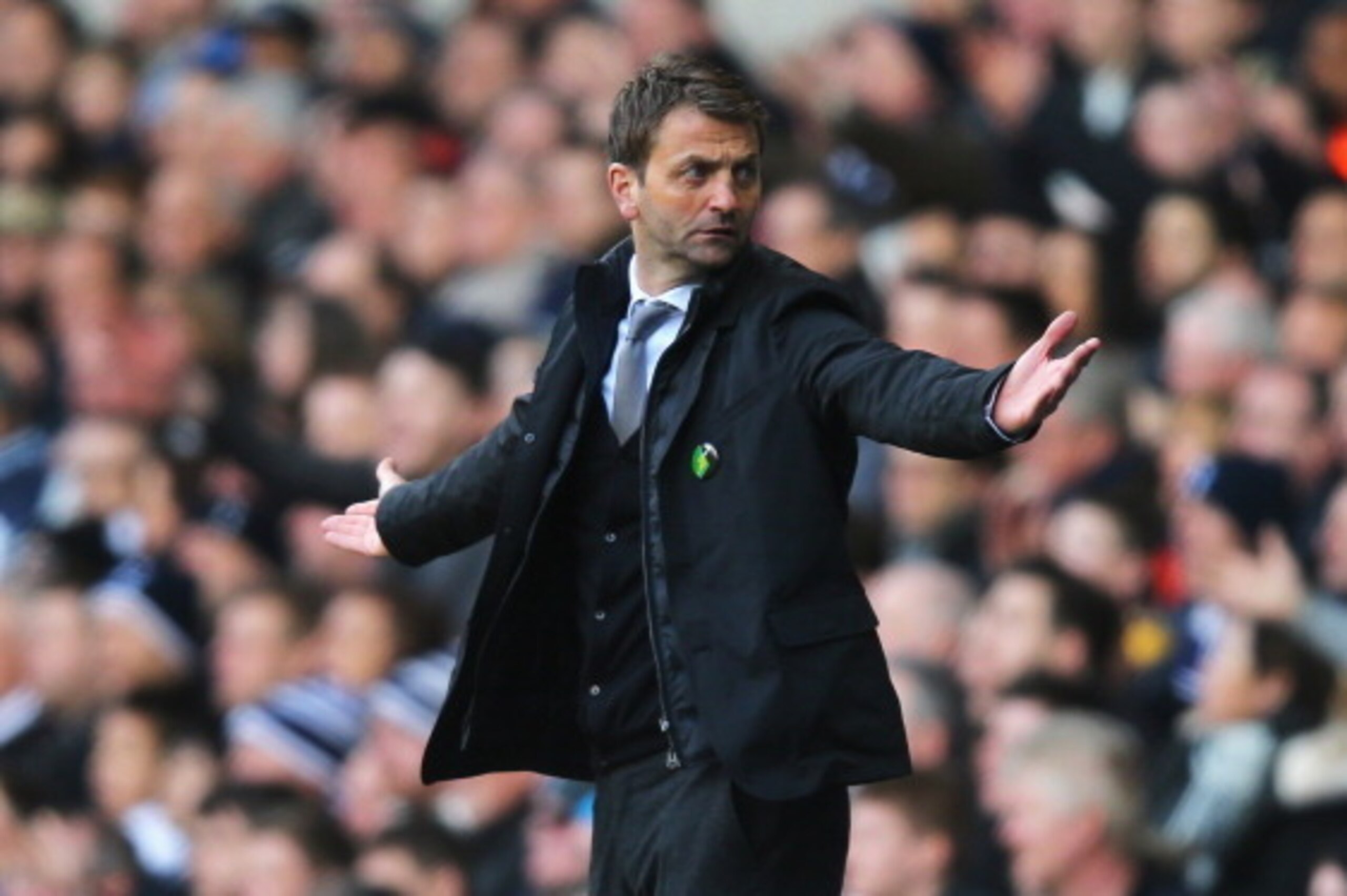 LONDON, ENGLAND - MARCH 23:  Manager Tim Sherwood of Tottenham Hotspur gestures during the Barclays Premier League match between Tottenham Hotspur and Southampton at White Hart Lane on March 23, 2014 in London, England.  (Photo by Clive Rose/Getty Images)