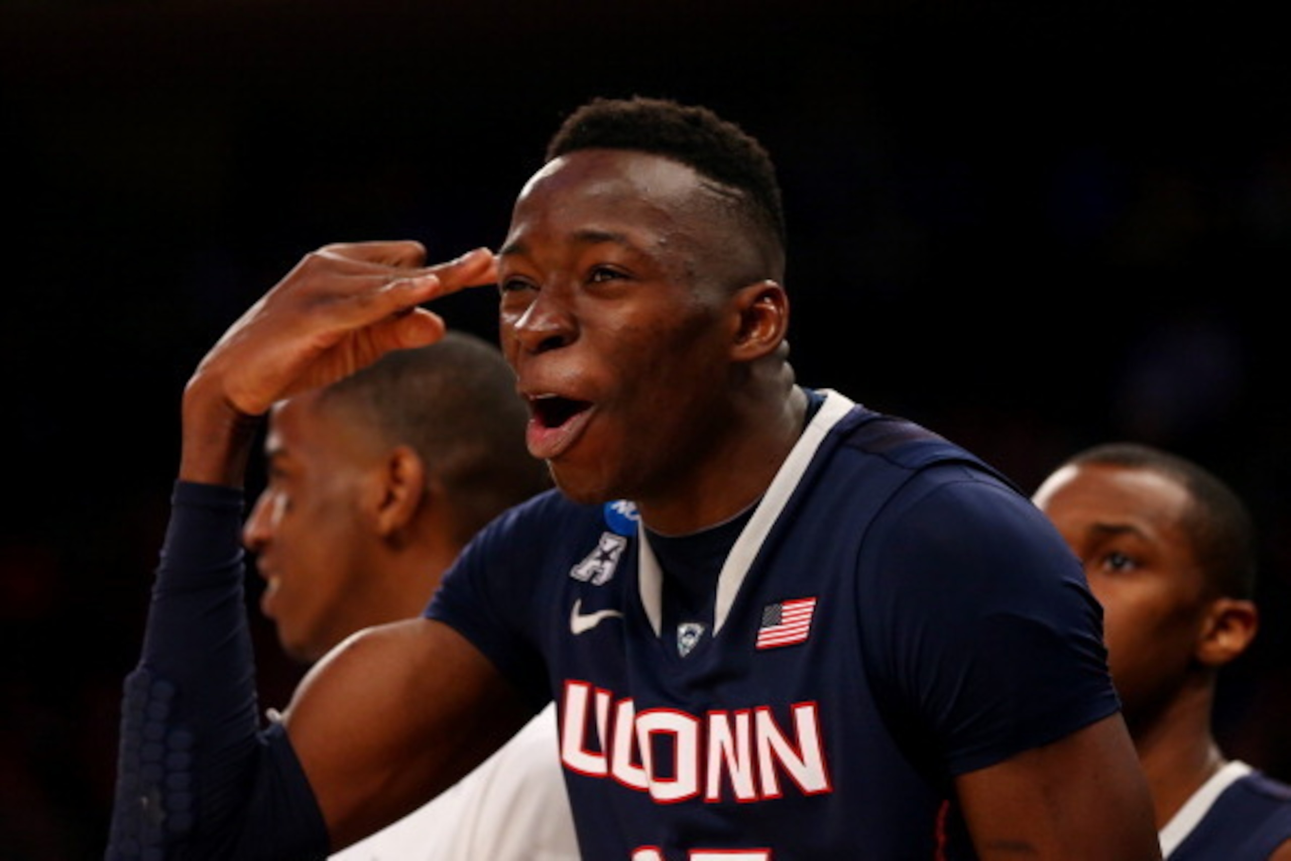NEW YORK, NY - MARCH 28:  Amida Brimah #35 of the Connecticut Huskies reacts late in the game against the Iowa State Cyclones during the regional semifinal of the 2014 NCAA Men's Basketball Tournament at Madison Square Garden on March 28, 2014 in New York