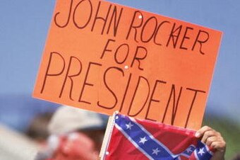 7 Mar 2000:  A fan of John Rocker #49 of the Atlanta Braves holds up a sign that reads ' John Rocker for President' during the Spring Training Game against the Detriot Tigers at Joker Marohant Field in Lakland, Florida. The Braves defeated the Tigers 10-7