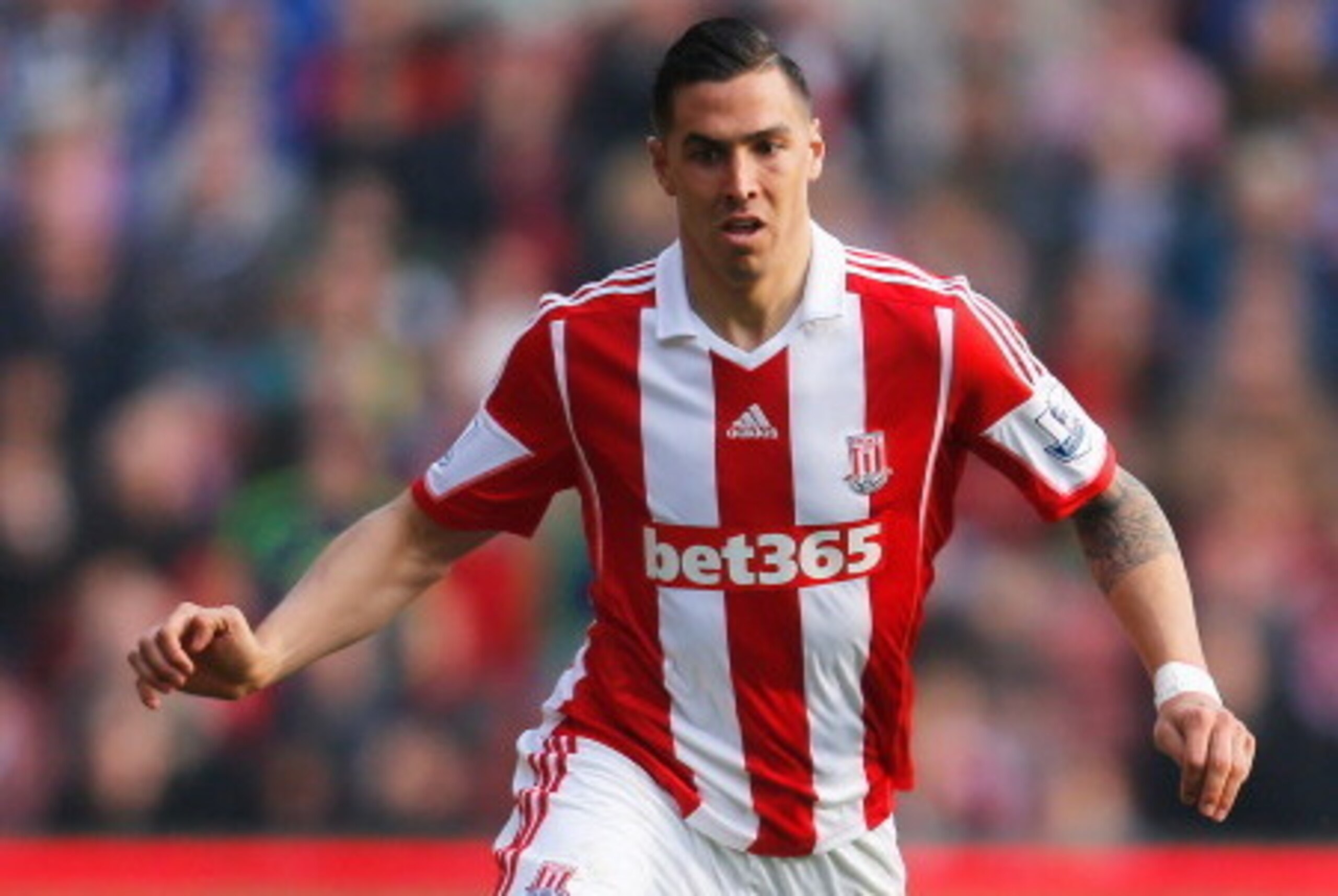 STOKE ON TRENT, ENGLAND - MARCH 29: Geoff Cameron of Stoke City in action during the Barclays Premier League match between Stoke City and Hull City at Britannia Stadium on March 29, 2014 in Stoke on Trent, England.  (Photo by Paul Thomas/Getty Images)