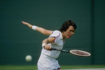 Jul 1981:  Billy Jean King of the USA returns a volley during the 1981 Lawn Tennis Championships at the All-England Club in Wimbledon, England. Mandatory Credit: Tony Duffy  /Allsport