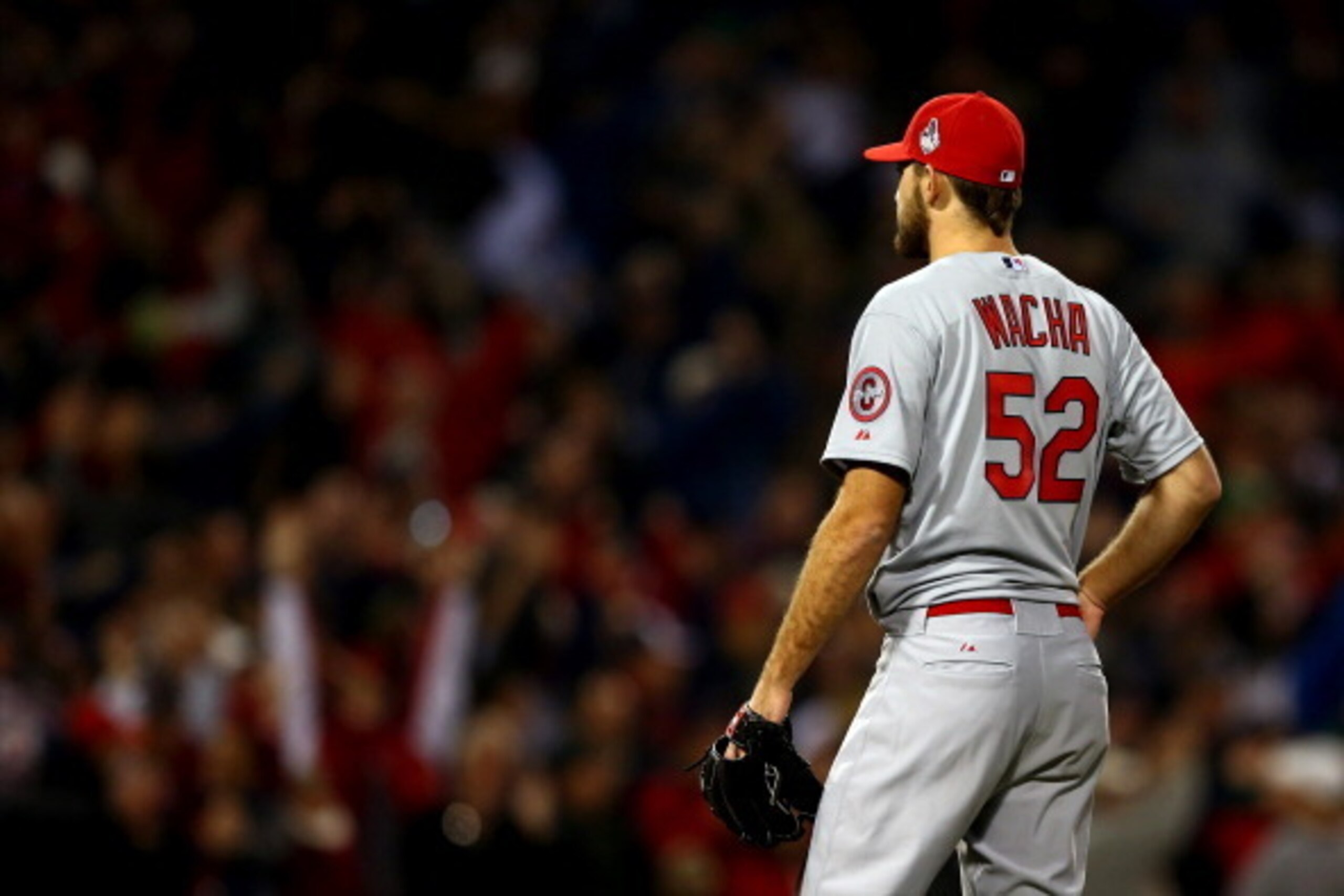 BOSTON, MA - OCTOBER 30:  Michael Wacha #52 of the St. Louis Cardinals looks on against the Boston Red Sox during Game Six of the 2013 World Series at Fenway Park on October 30, 2013 in Boston, Massachusetts.  (Photo by Elsa/Getty Images)