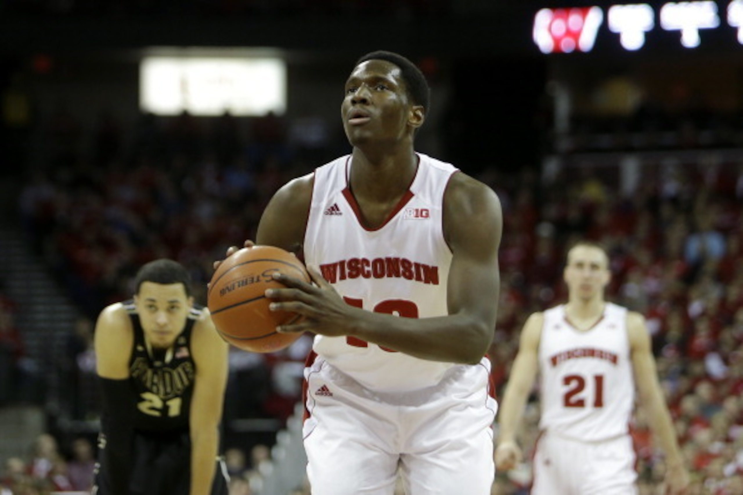 MADISON, WI - MARCH 05: Nigel Hayes #10 of the Wisconsin Badgers shoots a free throw during the first half of play against the Purdue Boilermakers at Kohl Center on March 05, 2014 in Madison, Wisconsin. (Photo by Mike McGinnis/Getty Images) MADISON, WI - MARCH 05: Nigel Hayes #10 of the Wisconsin Badgers shoots a free throw during the first half of play against the Purdue Boilermakers at Kohl Center on March 05, 2014 in Madison, Wisconsin. (Photo by Mike McGinnis/Getty Images)