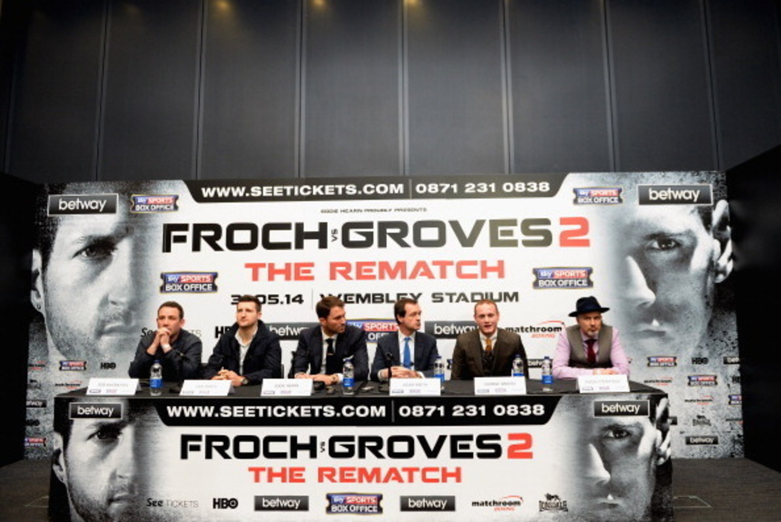 LONDON, ENGLAND - MARCH 10: Carl Froch and George Groves speak to the media during a Press Conference at Wembley Stadium on March 10, 2014 in London, England.  (Photo by Laurence Griffiths/Getty Images)