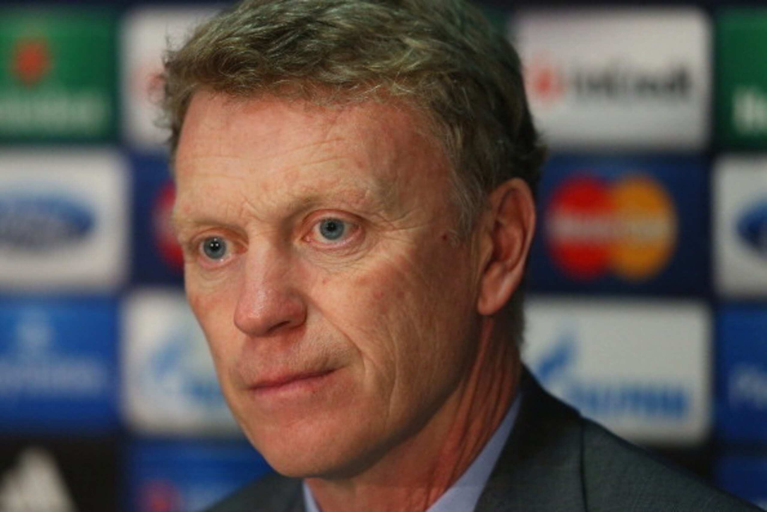 MANCHESTER, ENGLAND - MARCH 31:  David Moyes the manager of Manchester United looks on as he faces the media during a press conference at Old Trafford on March 31, 2014 in Manchester, England.  (Photo by Alex Livesey/Getty Images)