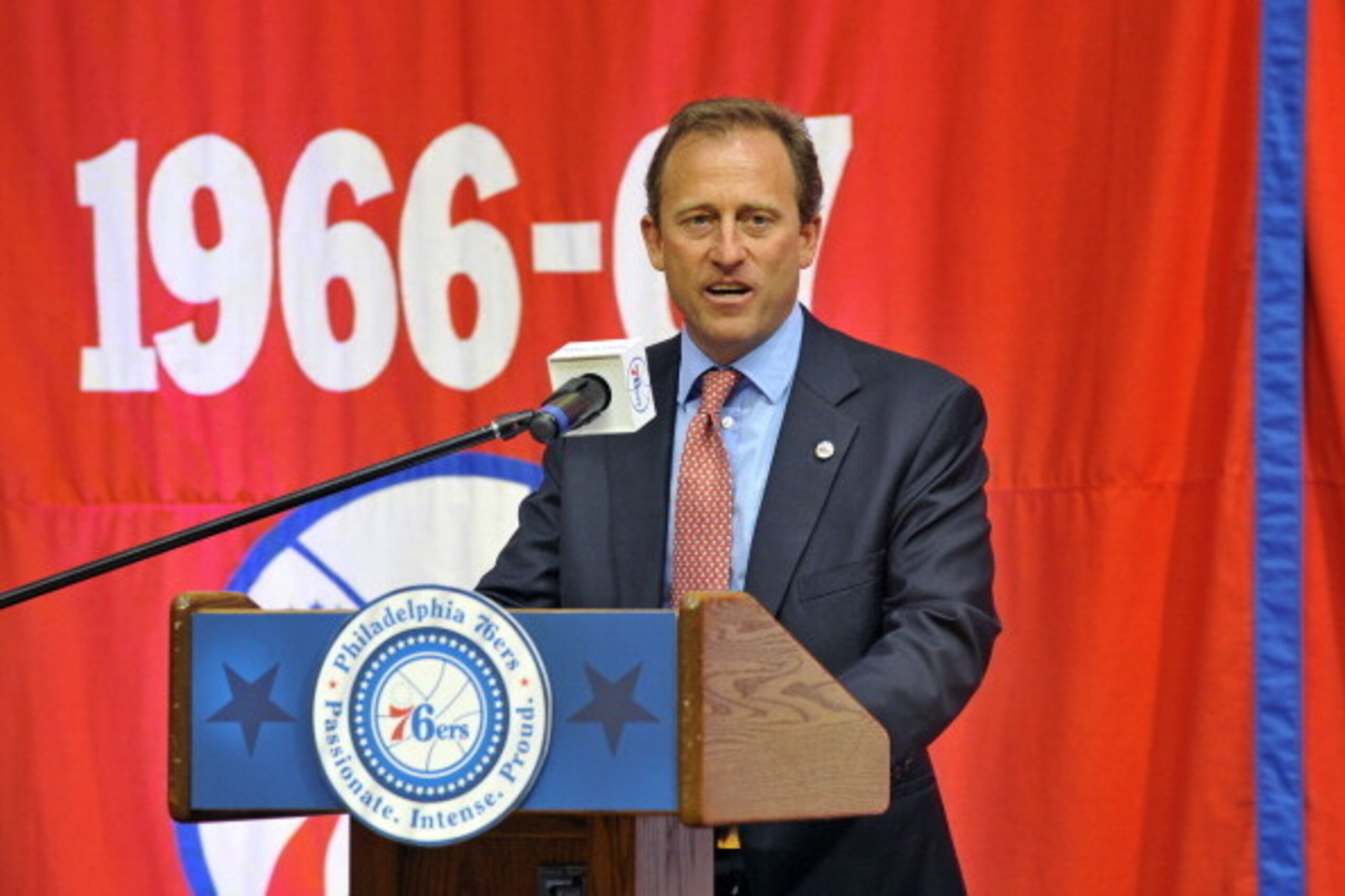 PHILADELPHIA - OCTOBER 18:  Joshua J. Harris, senior managing director and founding partner of Apollo Global Management LLC,  speaks during a press conference announcing his acquisition of the Philadelphia 76ers on October 18, 2011 in Philadelphia, Pennsy