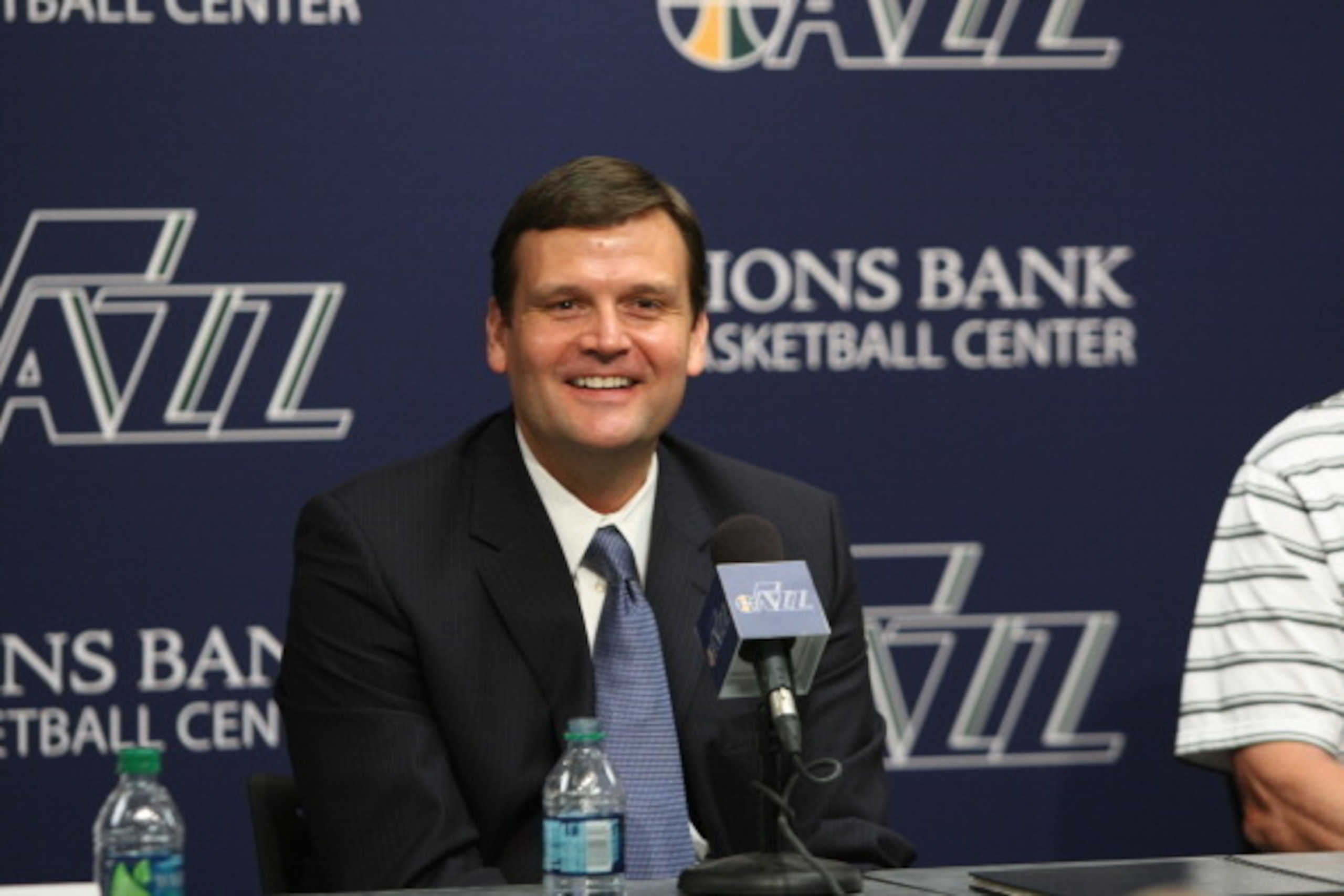 SALT LAKE CITY, UT - AUGUST 07:   Dennis Lindsey, General Manager of the Utah Jazz speaks about the Utah Jazz naming him the new General Manager at Zions Basketball Center on August 07, 2012 in Salt Lake City, Utah. NOTE TO USER: User expressly acknowledg
