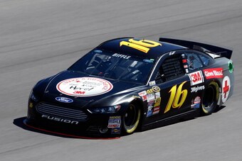 LAS VEGAS, NV - MARCH 07:  Greg Biffle, driver of the #16 Red Cross Ford, drives during practice for the NASCAR Sprint Cup Series Kobalt 400 at Las Vegas Motor Speedway on March 7, 2014 in Las Vegas, Nevada.  (Photo by Brian Lawdermilk/Getty Images)