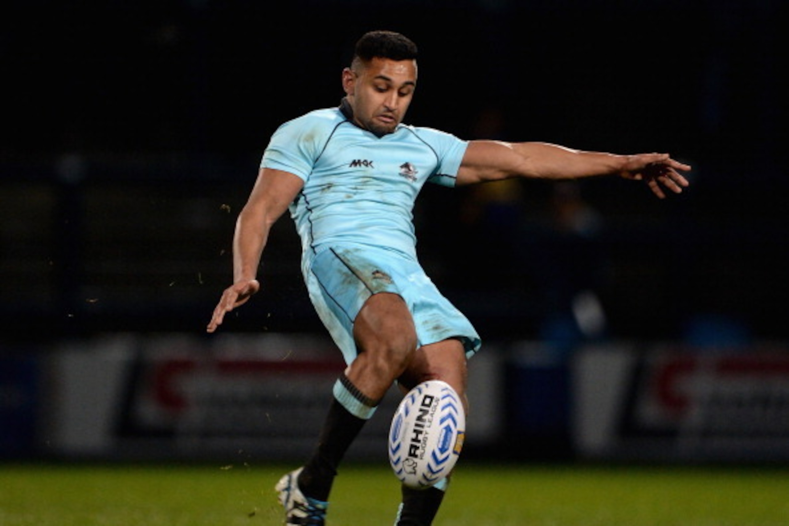 LEEDS, ENGLAND - JANUARY 31:  Mike Bishay of London Broncos in action during the pre season friendly between Leeds Rhinos and London Broncos at Headingley Carnegie Stadium on January 31, 2014 in Leeds, England.  (Photo by Gareth Copley/Getty Images)