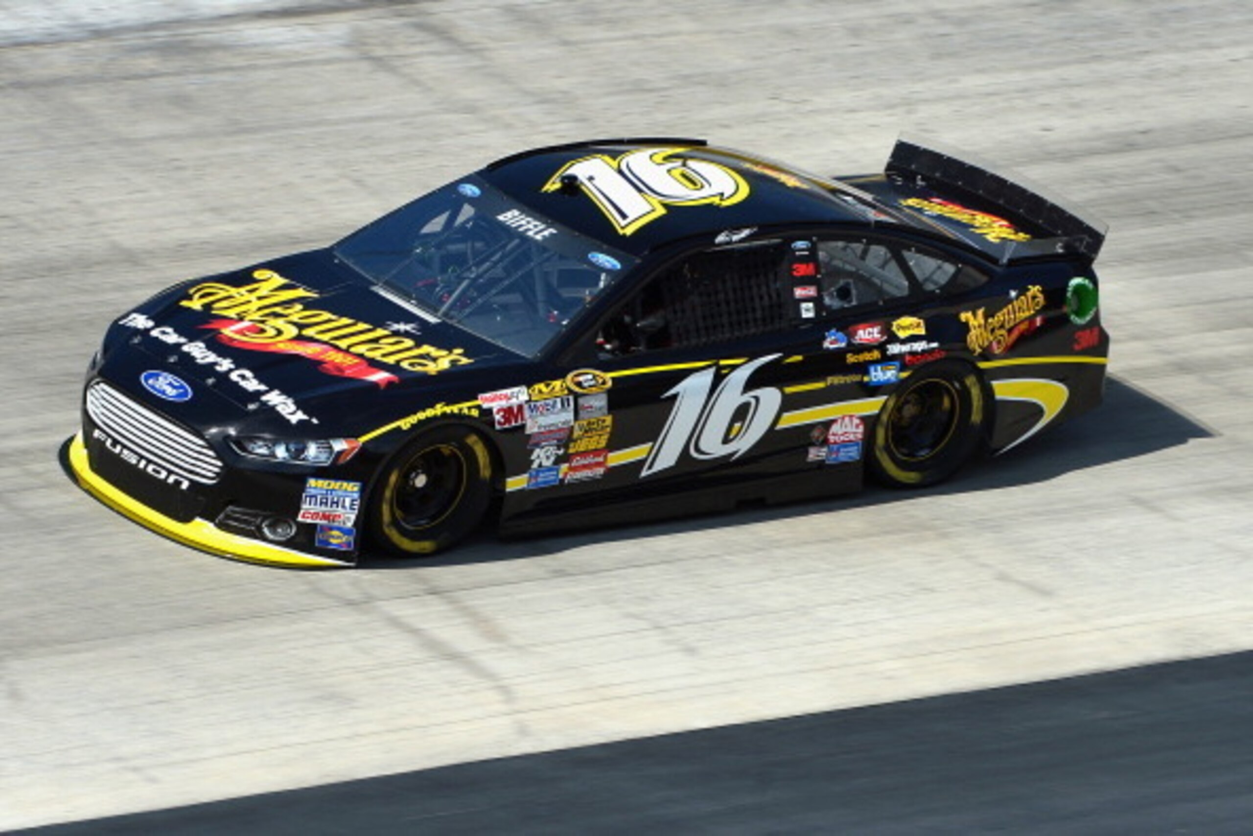 BRISTOL, TN - MARCH 14: Greg Biffle drives the #16 Meguiar's Ford during practice for the NASCAR Sprint Cup Series Food City 500 at Bristol Motor Speedway on March 14, 2014 in Bristol, Tennessee.  (Photo by Drew Hallowell/Getty Images)