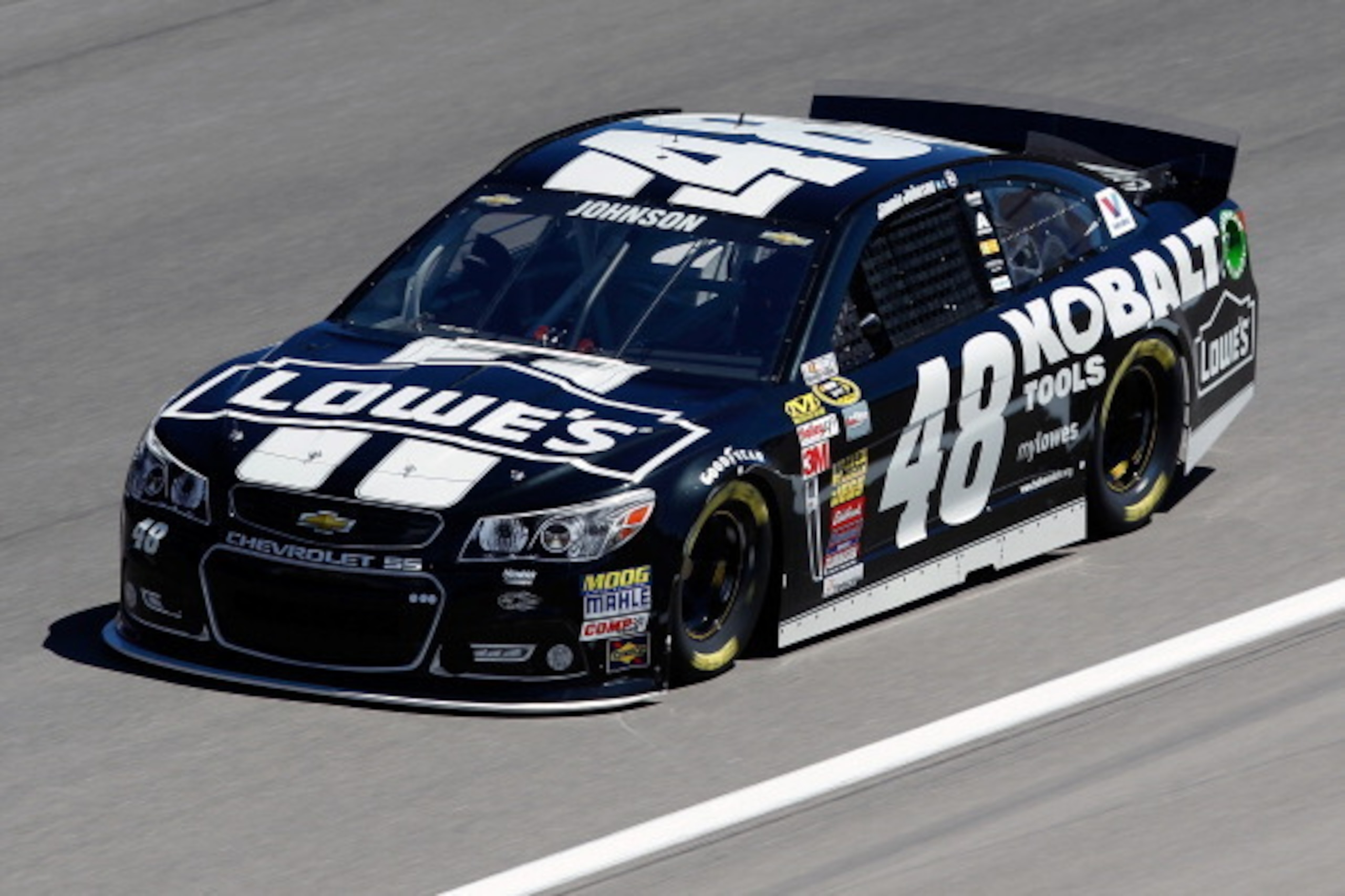 LAS VEGAS, NV - MARCH 07:  Jimmie Johnson, driver of the #48 Kobalt Tools Chevrolet, practices for the NASCAR Sprint Cup Series Kobalt 400 at Las Vegas Motor Speedway on March 7, 2014 in Las Vegas, Nevada.  (Photo by Brian Lawdermilk/Getty Images)